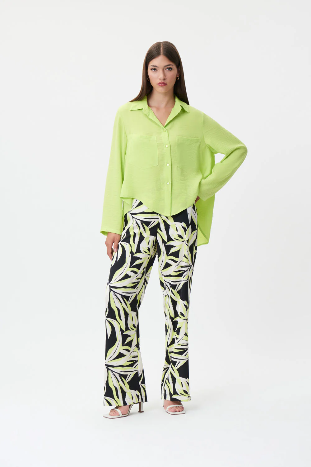 Joseph Ribkoff Exotic Lime High-Low Button-Down Blouse Style 232217 - Image 5