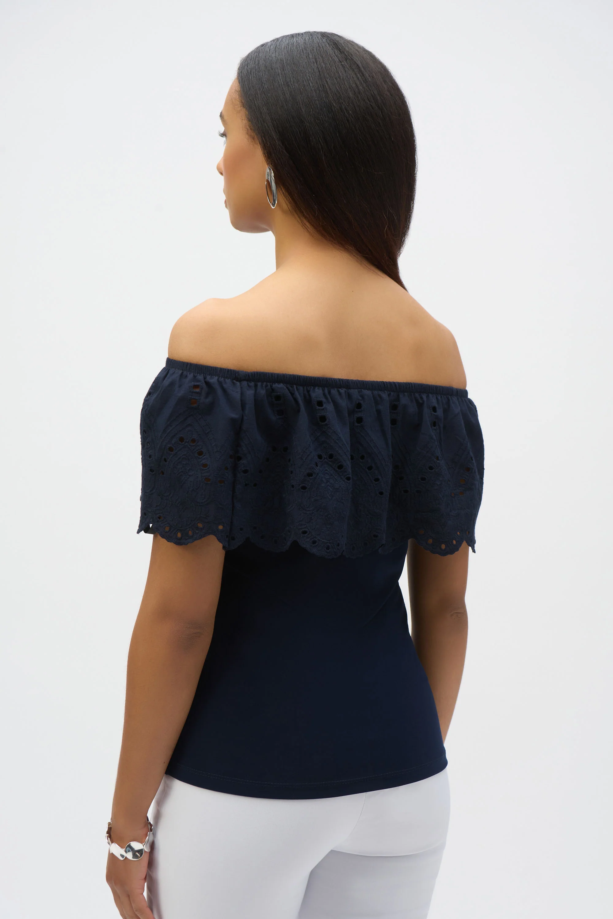 Joseph Ribkoff Eyelet Lace Off-Shoulder Top Style 252134 - Image 4