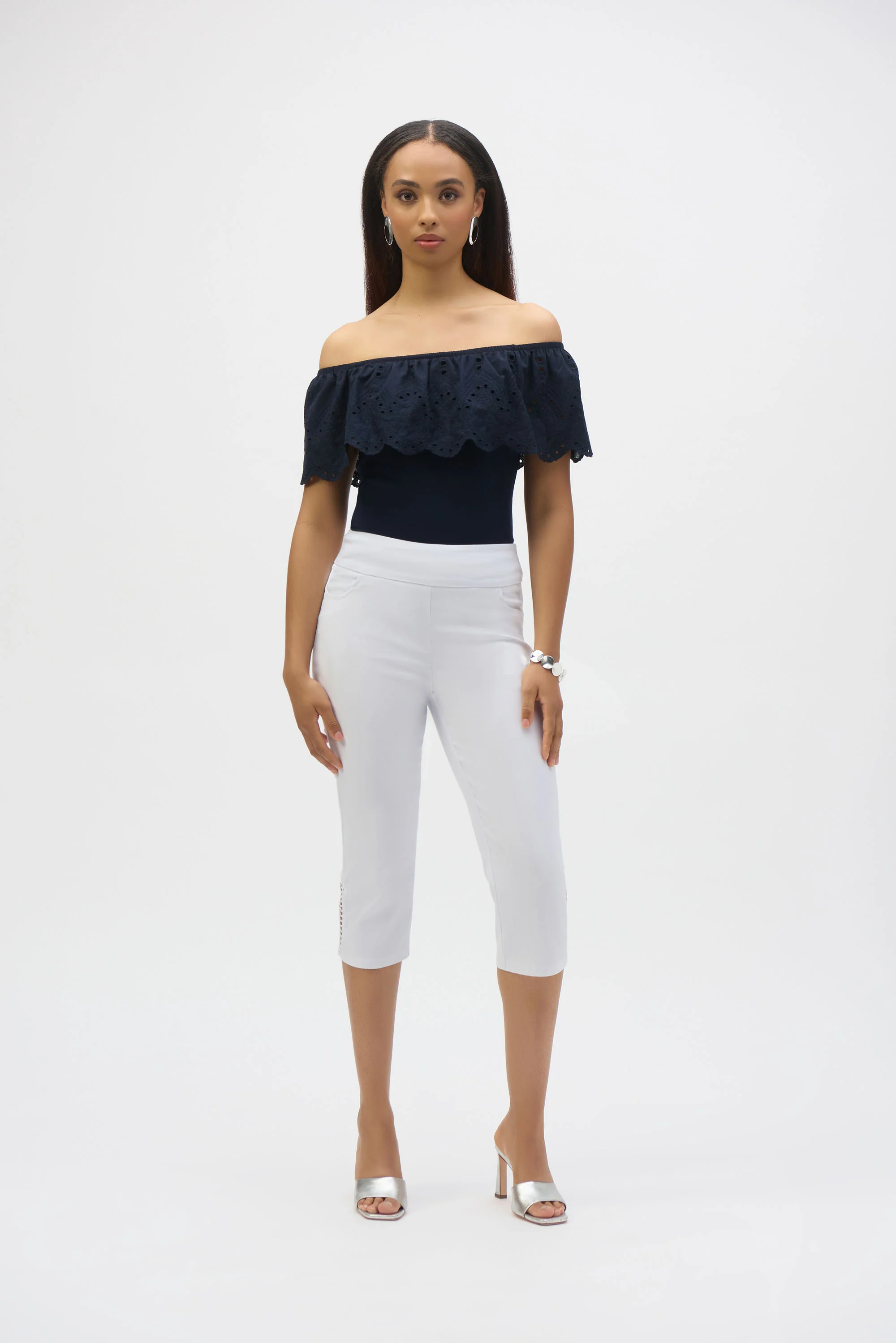 Joseph Ribkoff Eyelet Lace Off-Shoulder Top Style 252134 - Image 6
