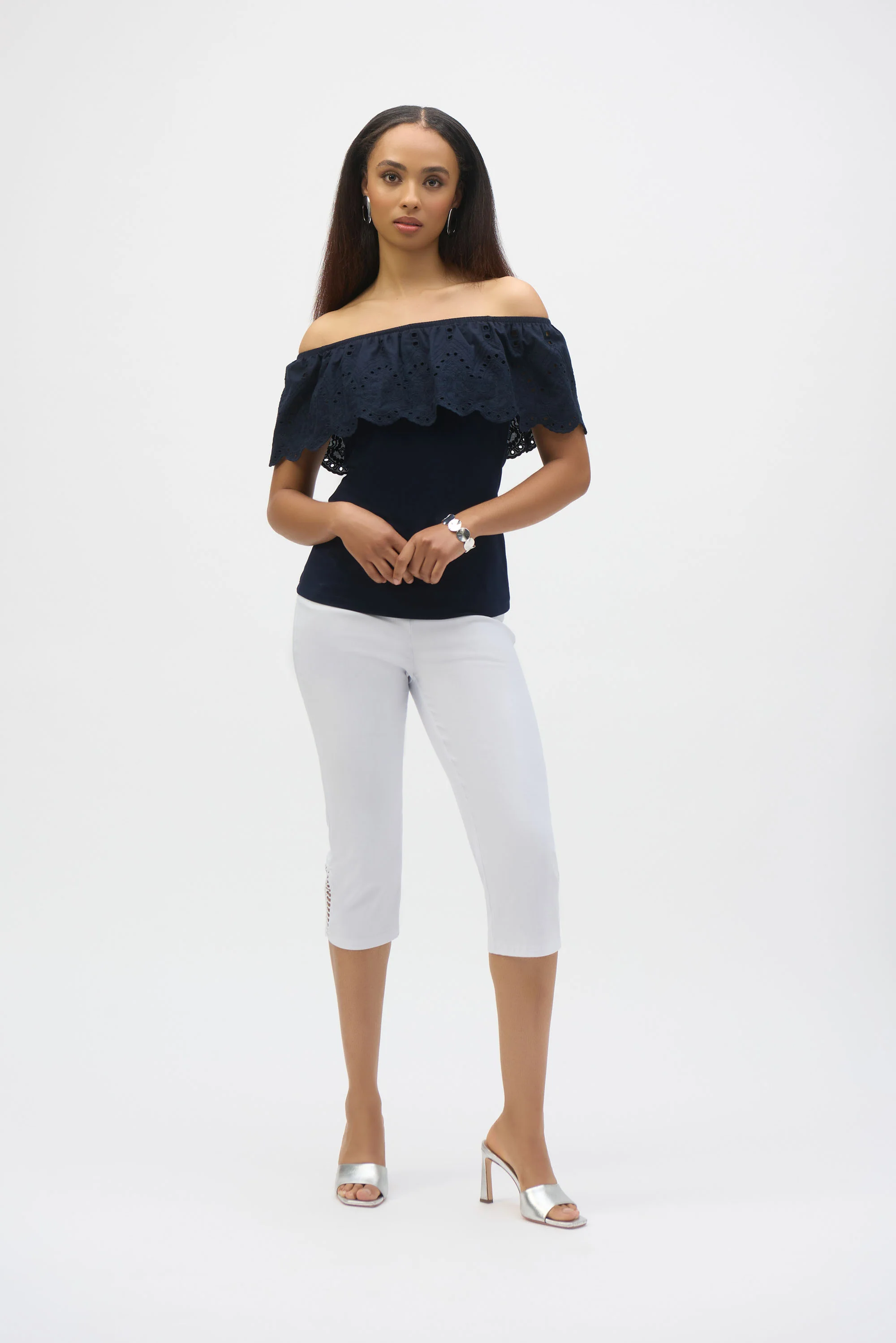 Joseph Ribkoff Eyelet Lace Off-Shoulder Top Style 252134 - Image 7