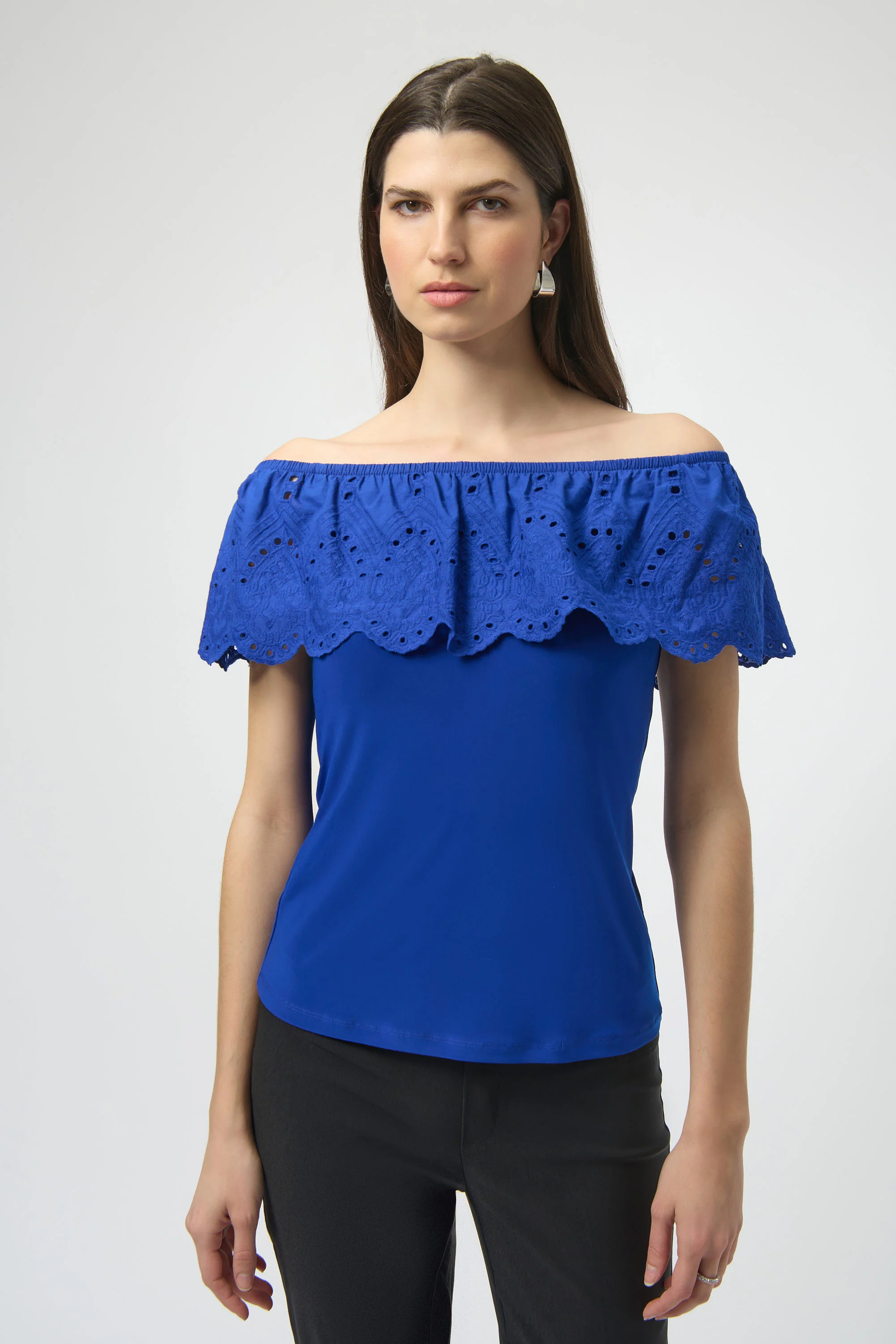 Joseph Ribkoff Eyelet Lace Off-Shoulder Top Style 252134 - Image 8