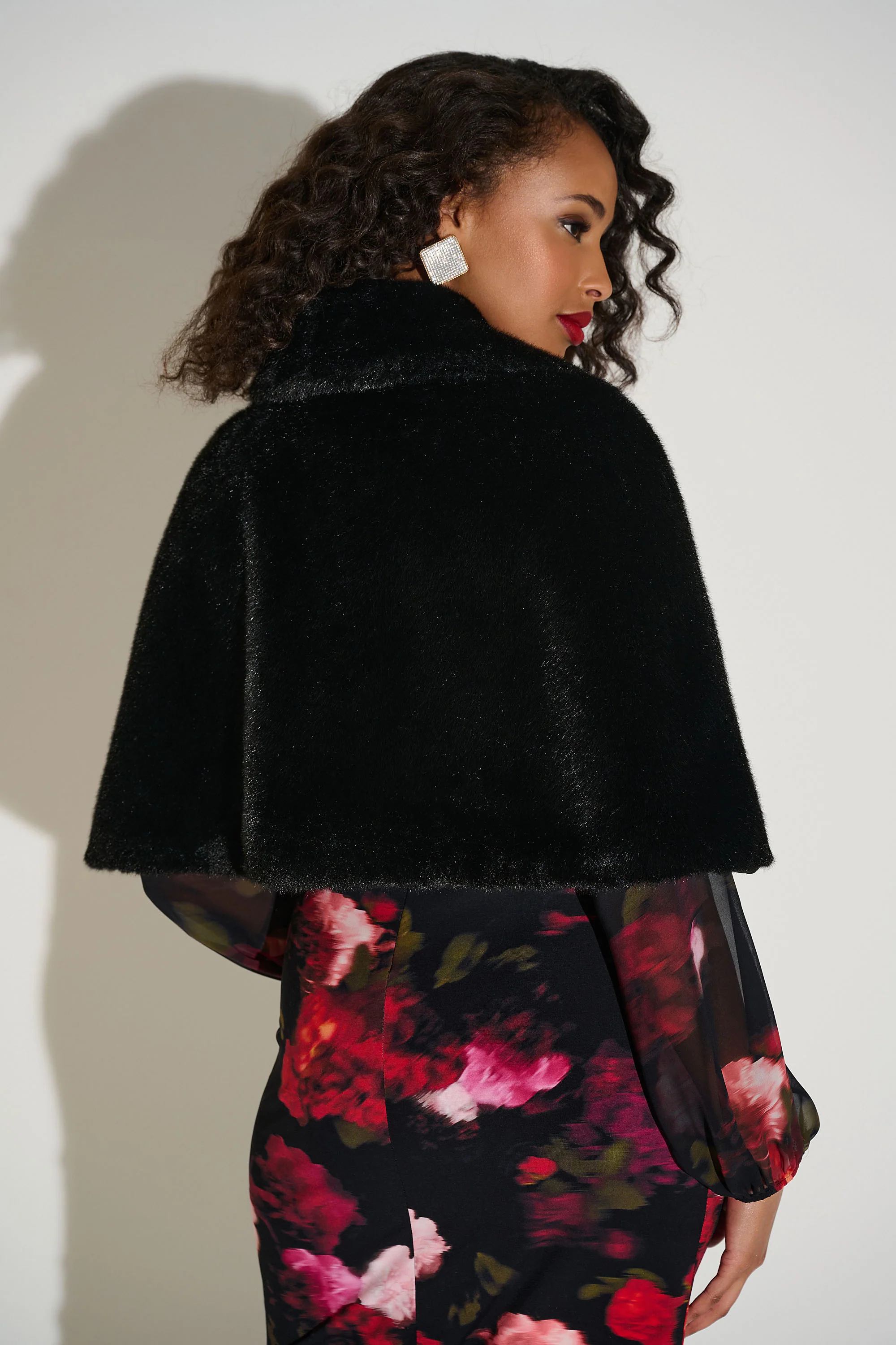 Joseph Ribkoff Faux Fur Cape with Crystal Brooch Style 253749 - Image 7