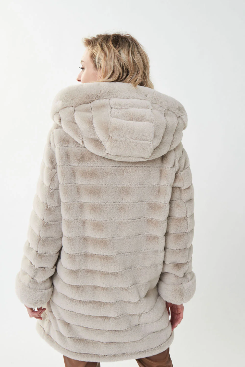 Joseph Ribkoff Faux Fur Champagne Coat Style 214913 - Image 5
