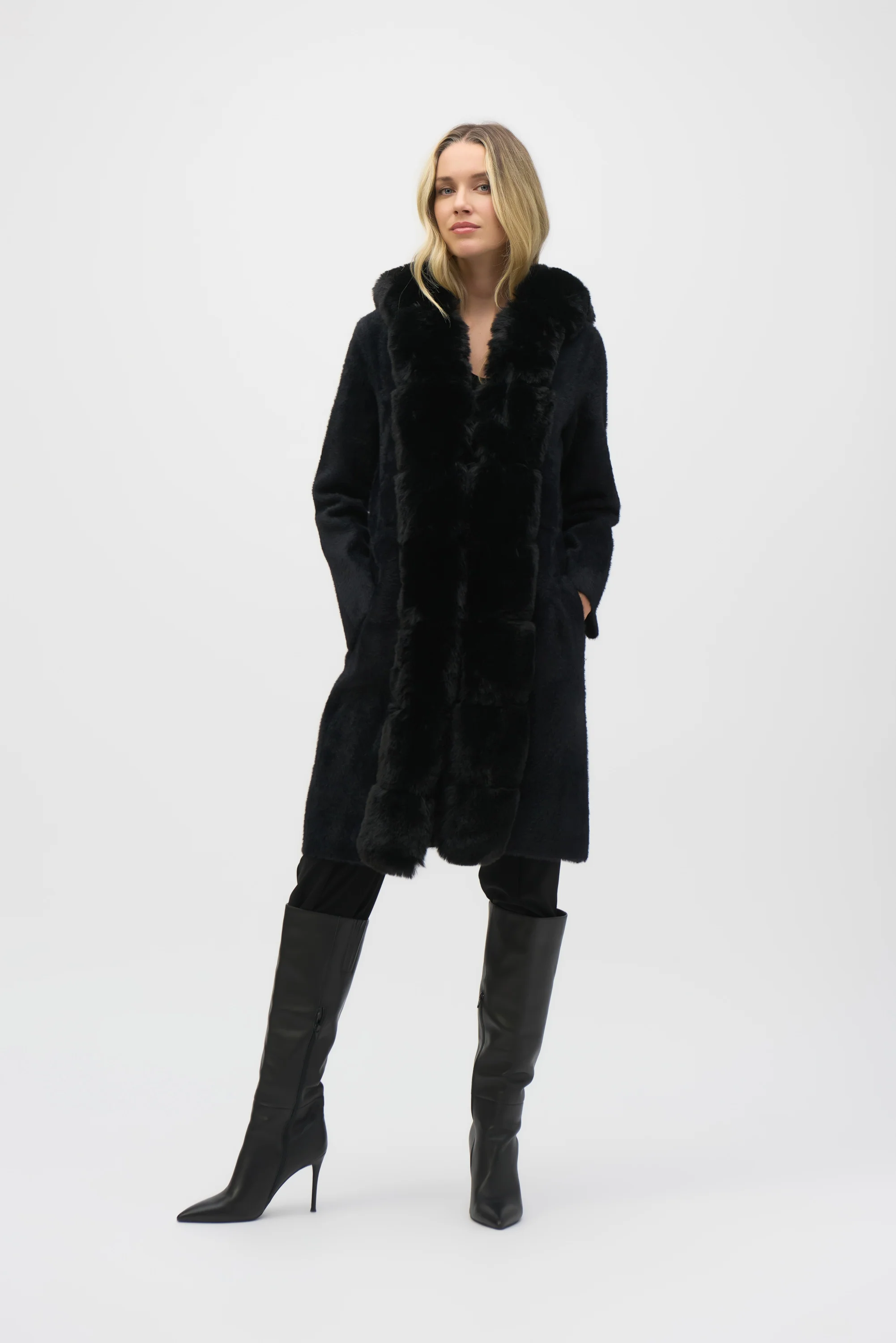 Joseph Ribkoff Faux Fur Hooded Coat Style 244929 - Image 10