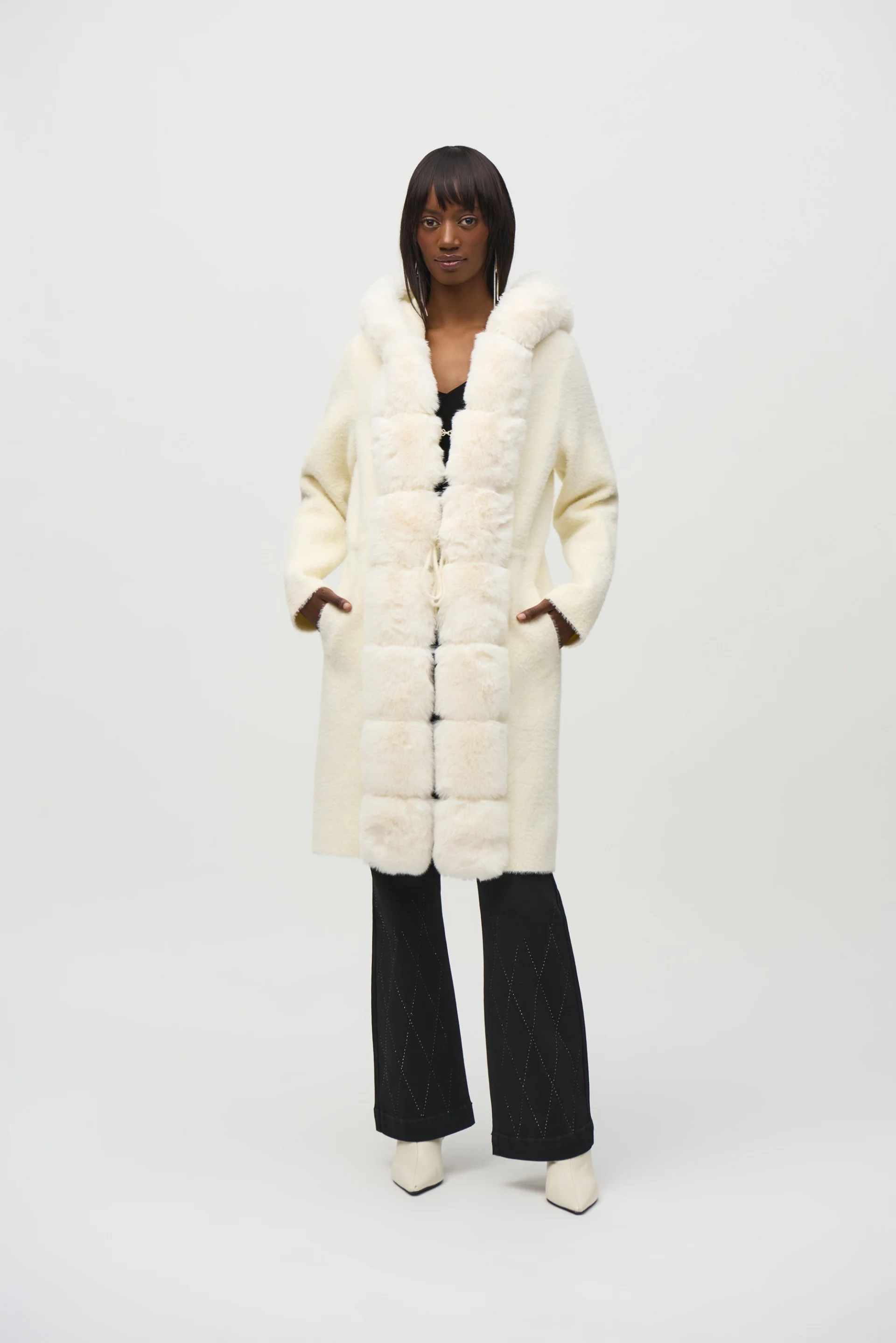 Joseph Ribkoff Faux Fur Hooded Coat Style 244929 - Image 3