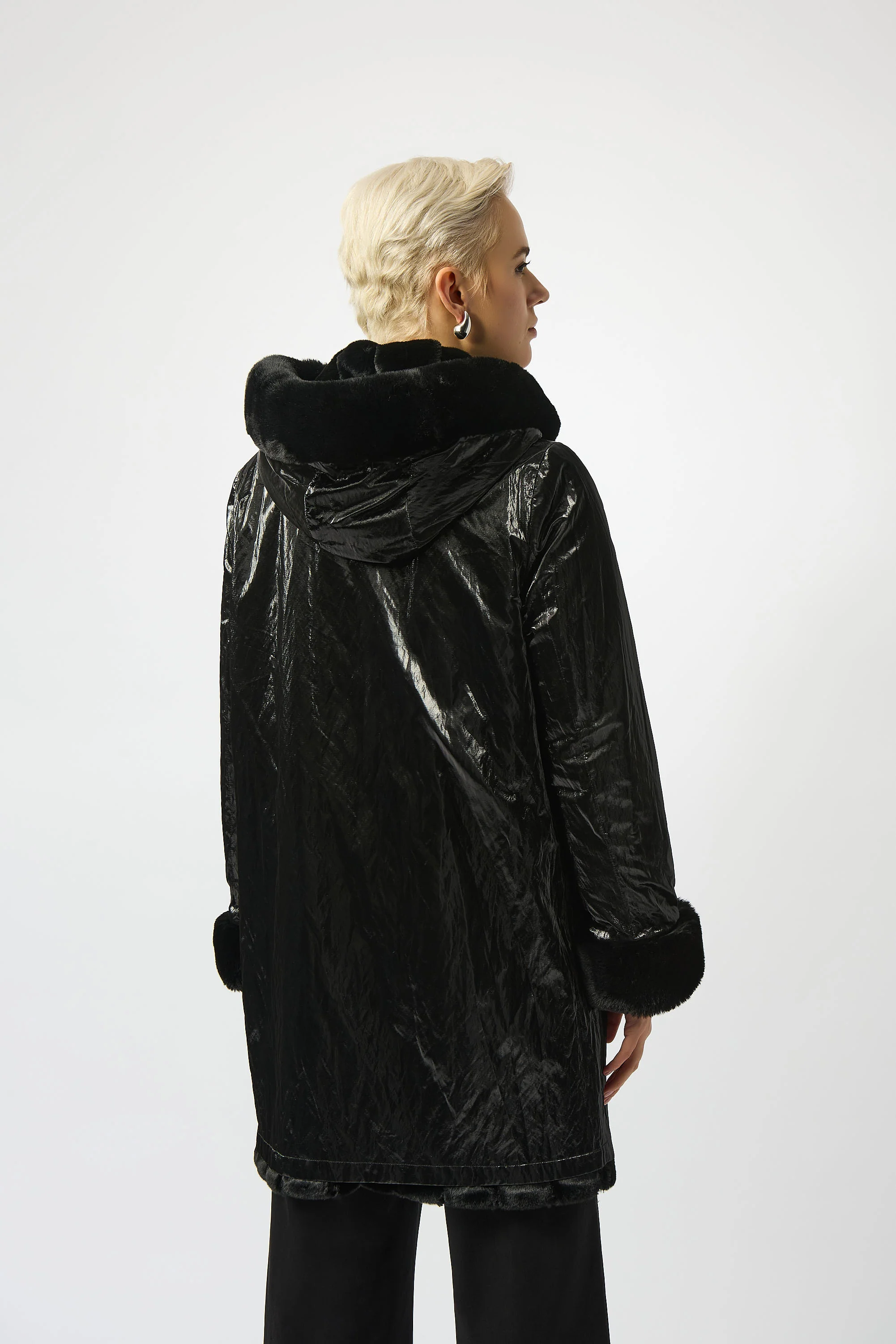 Joseph Ribkoff Faux Fur Reversible Hooded Coat Style 253926 - Image 19