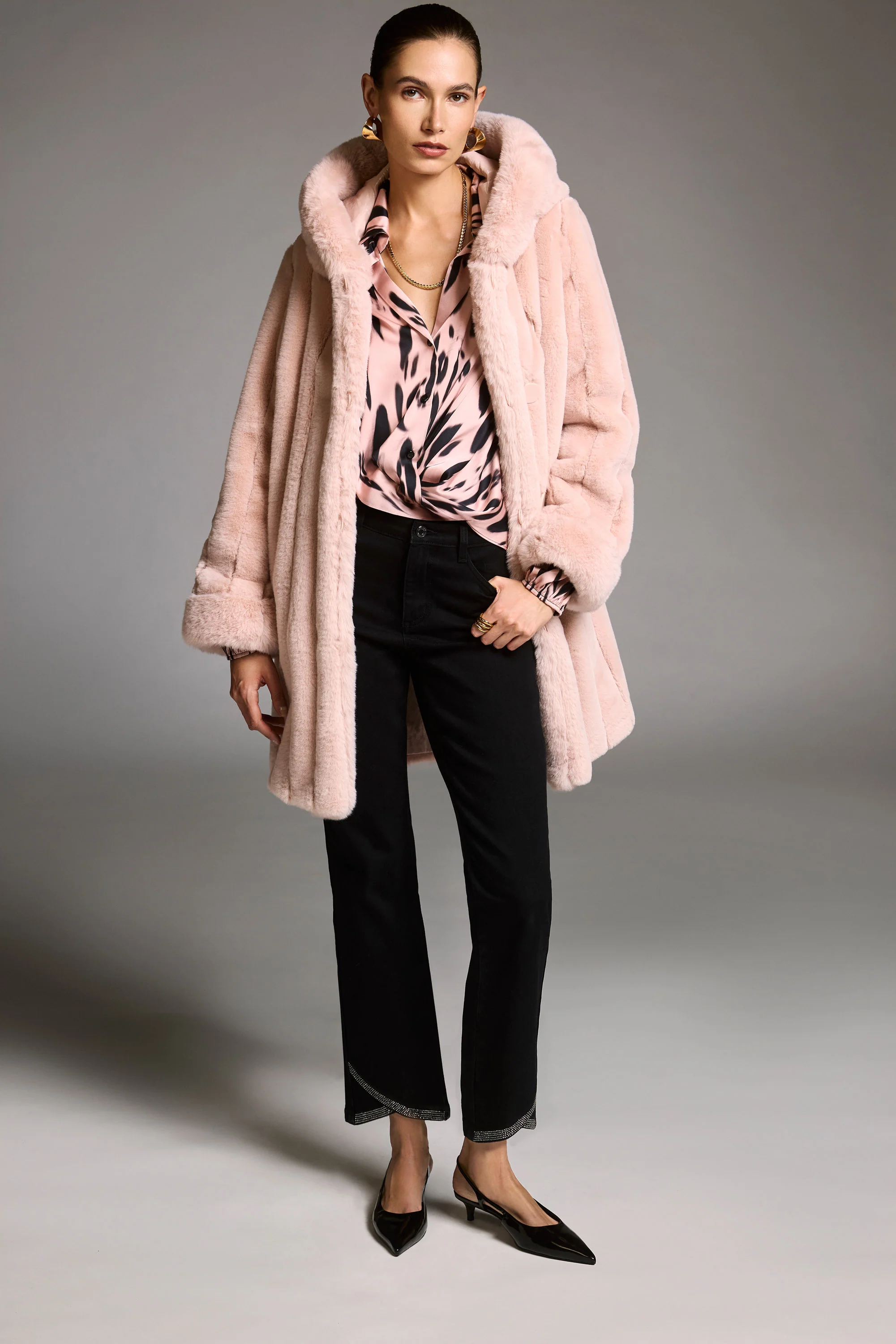 Joseph Ribkoff Faux Fur Reversible Hooded Coat Style 253926 - Image 2
