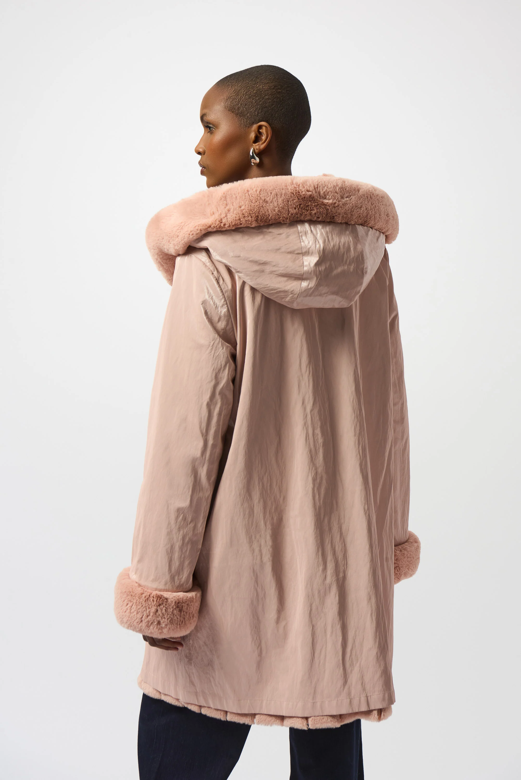 Joseph Ribkoff Faux Fur Reversible Hooded Coat Style 253926 - Image 7