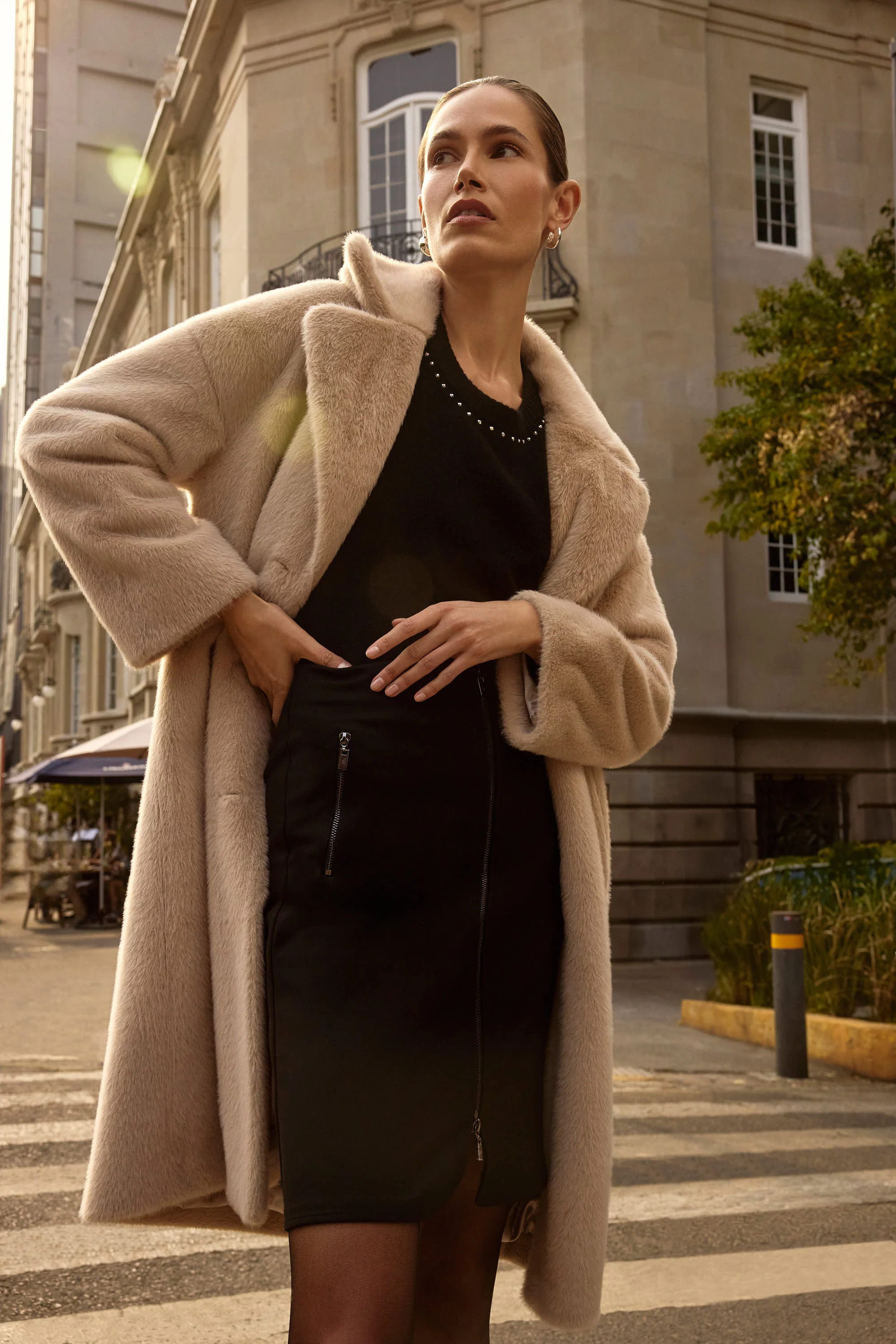 Joseph Ribkoff Faux Fur Straight Coat Style 243902F25 - Image 2