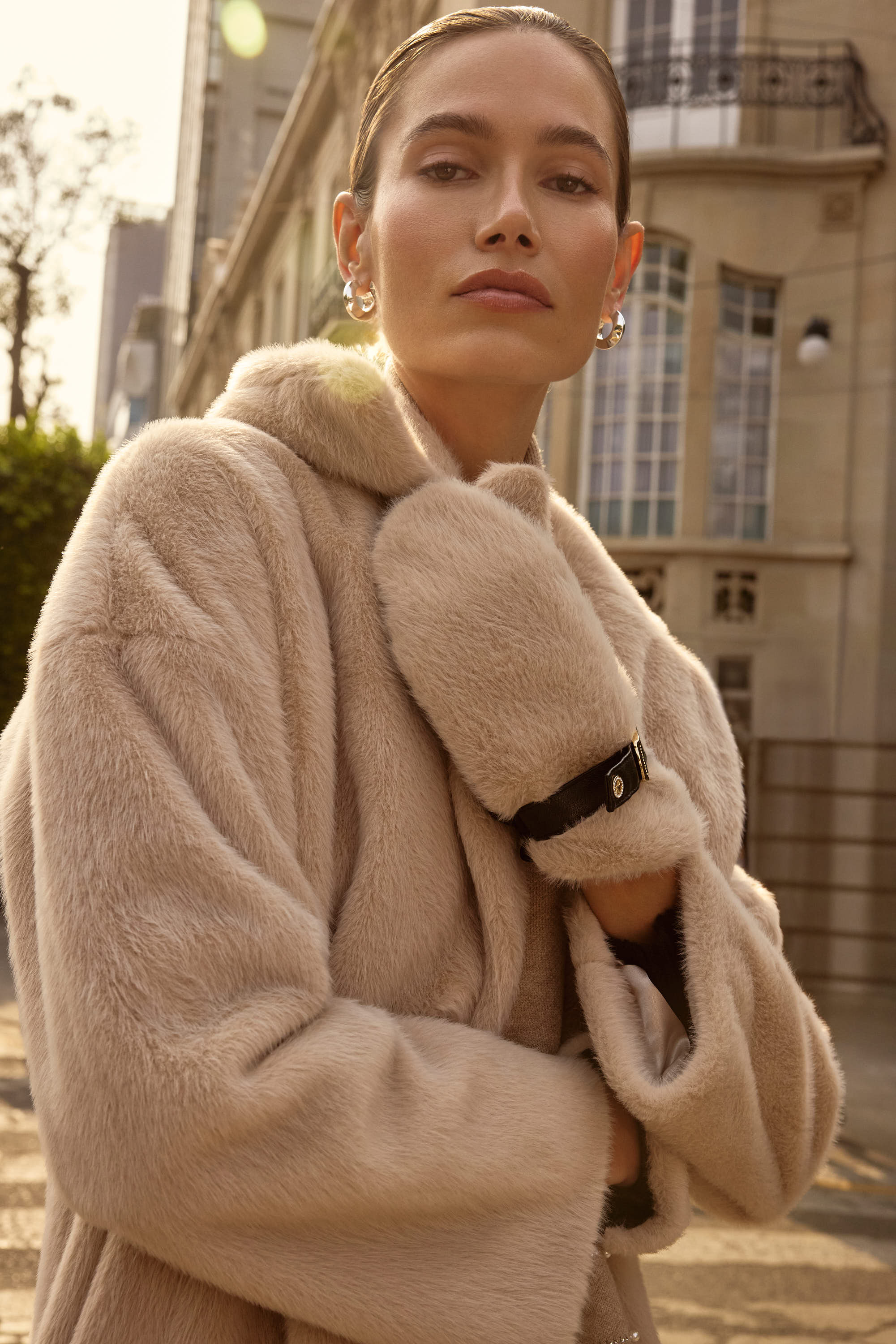 Joseph Ribkoff Faux Fur Straight Coat Style 243902F25 - Image 3