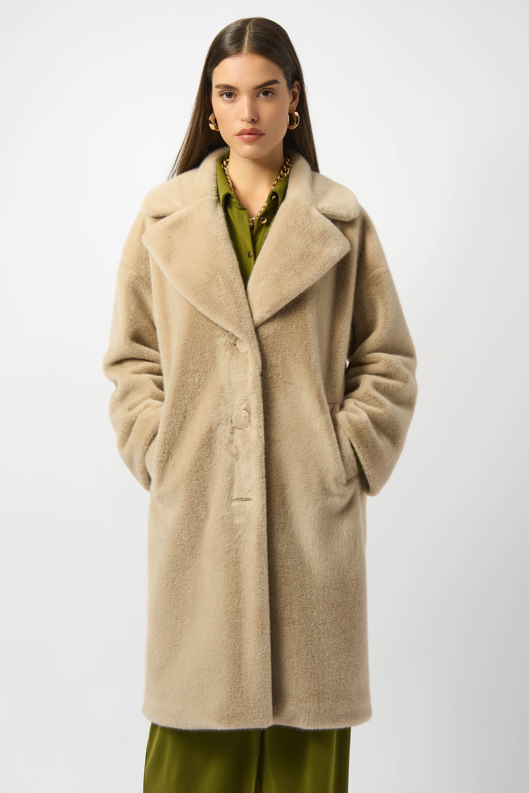 Joseph Ribkoff Faux Fur Straight Coat Style 243902F25 - Image 4