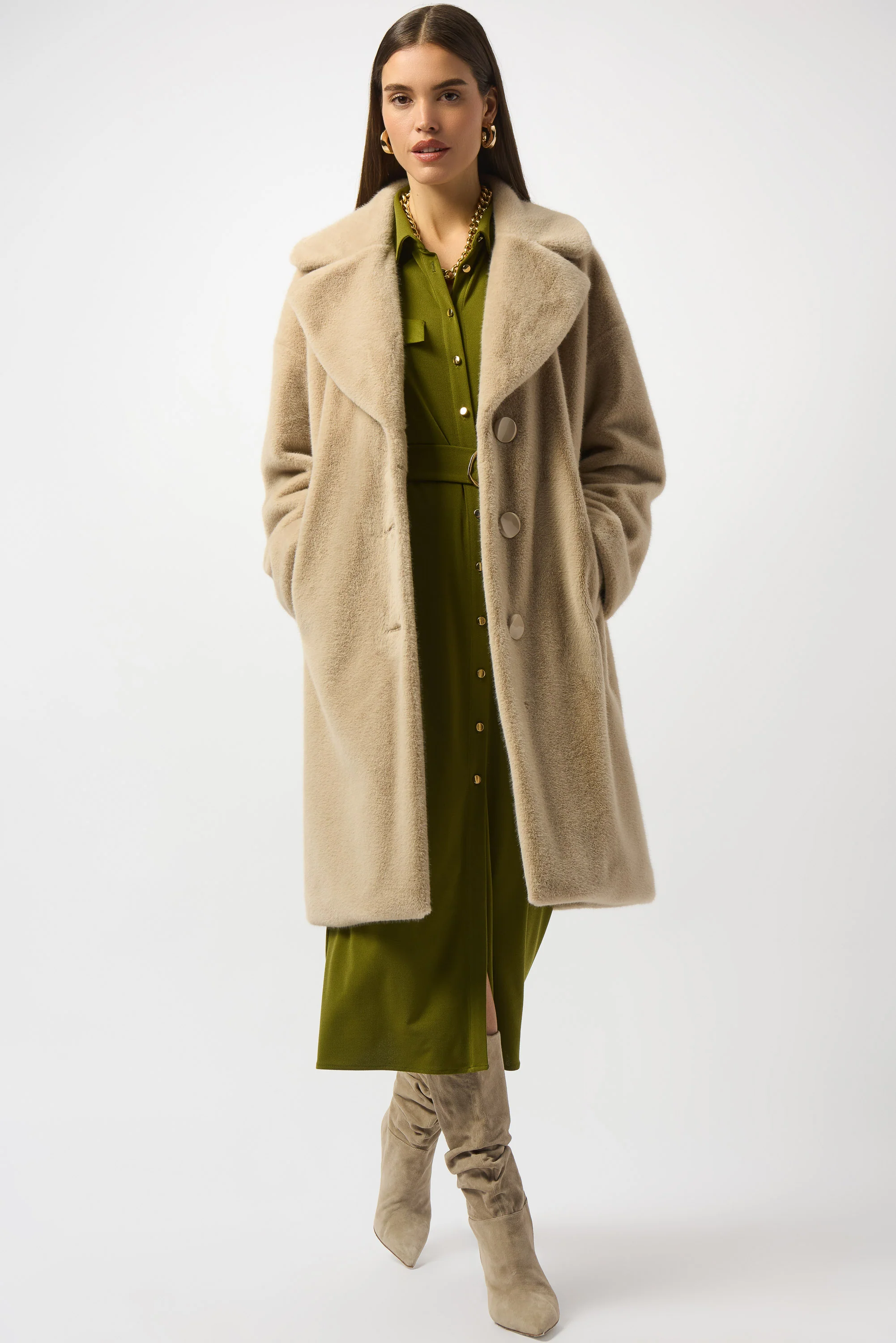 Joseph Ribkoff Faux Fur Straight Coat Style 243902F25 - Image 5