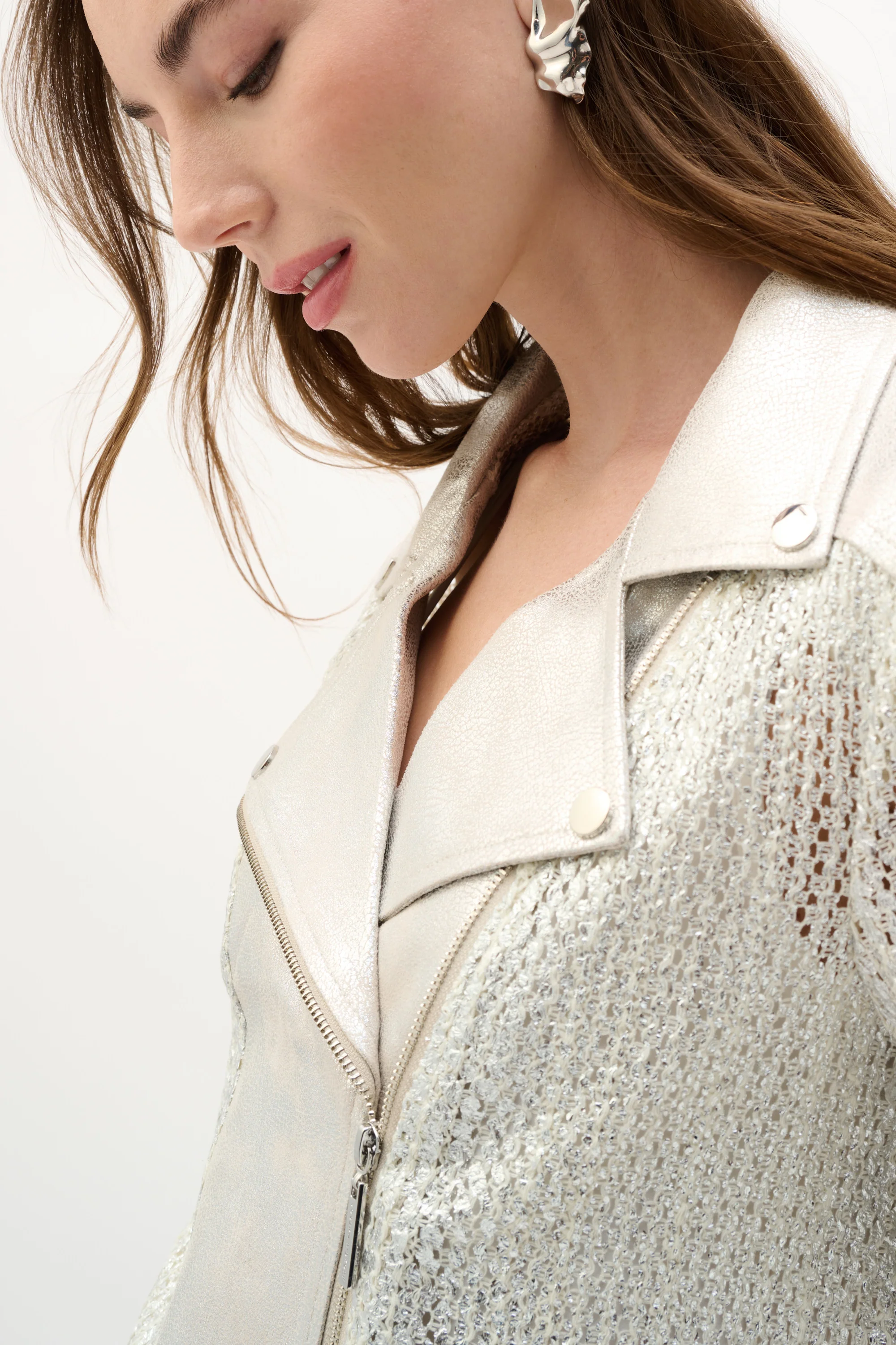 Joseph Ribkoff Faux Suede Foiled Knit Moto Jacket Style 262902 - Image 3