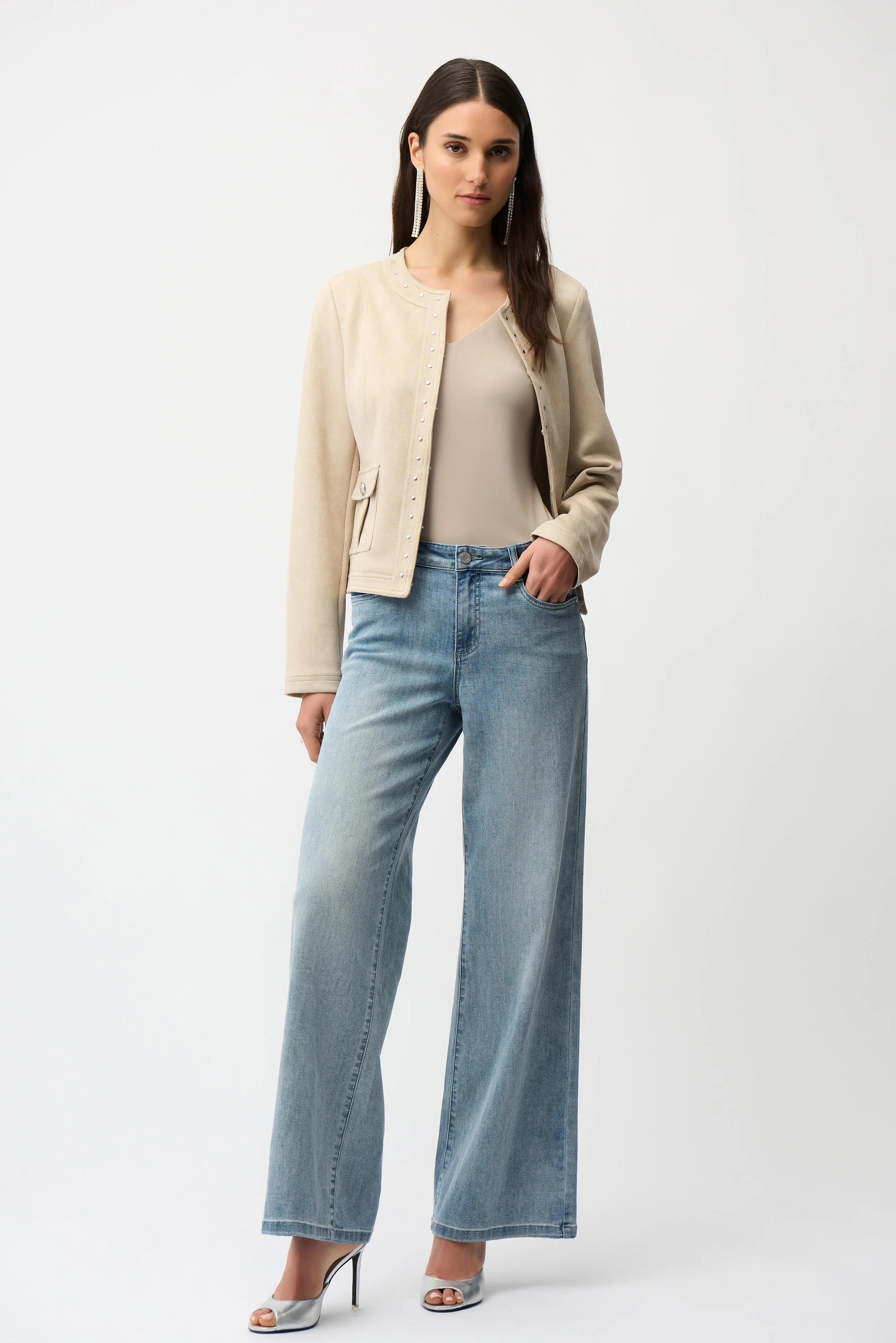 Joseph Ribkoff Faux Suede Jacket with Hook & Eye Closure Style 261909 - Image 4
