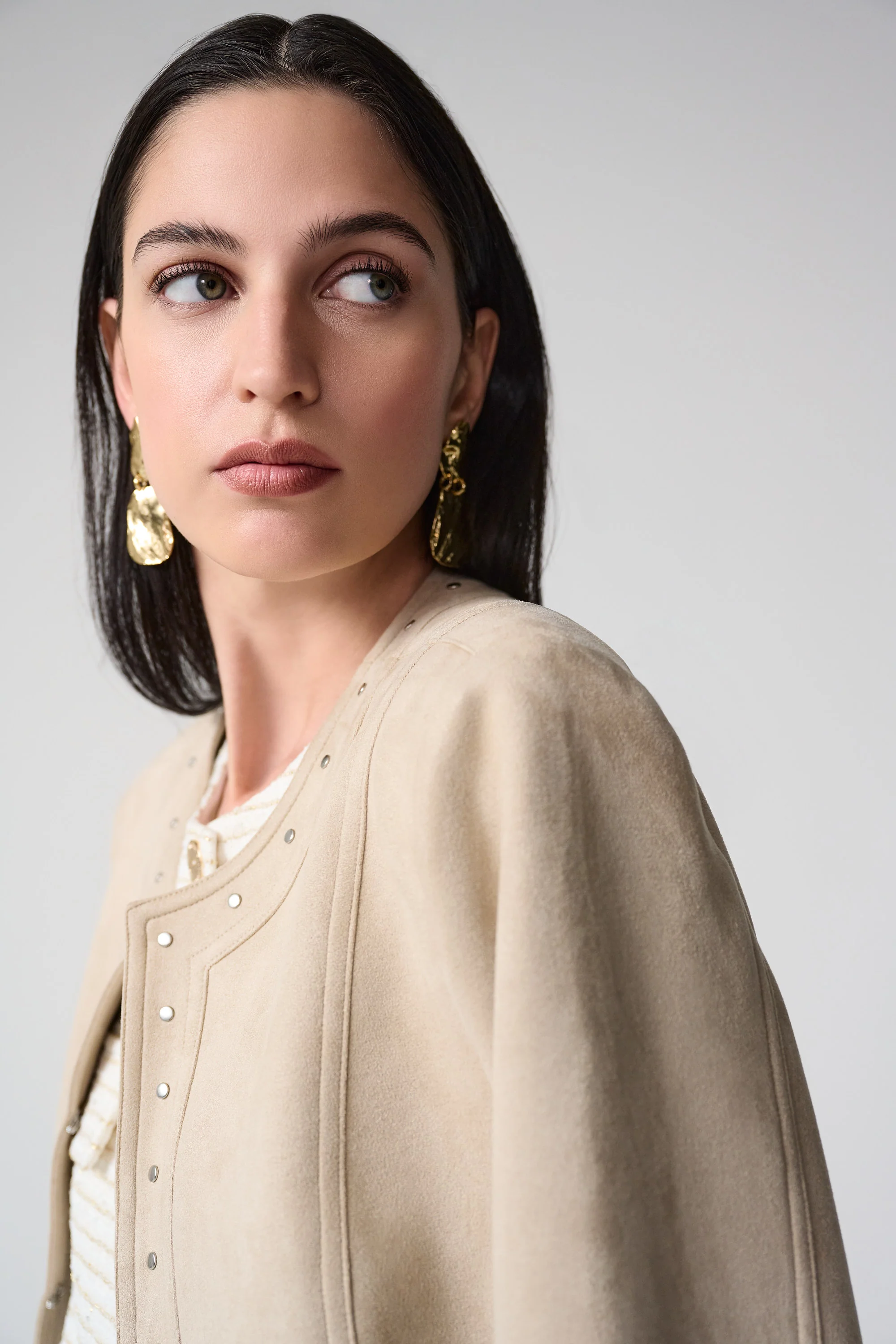 Joseph Ribkoff Faux Suede Jacket with Hook & Eye Closure Style 261909 - Image 5