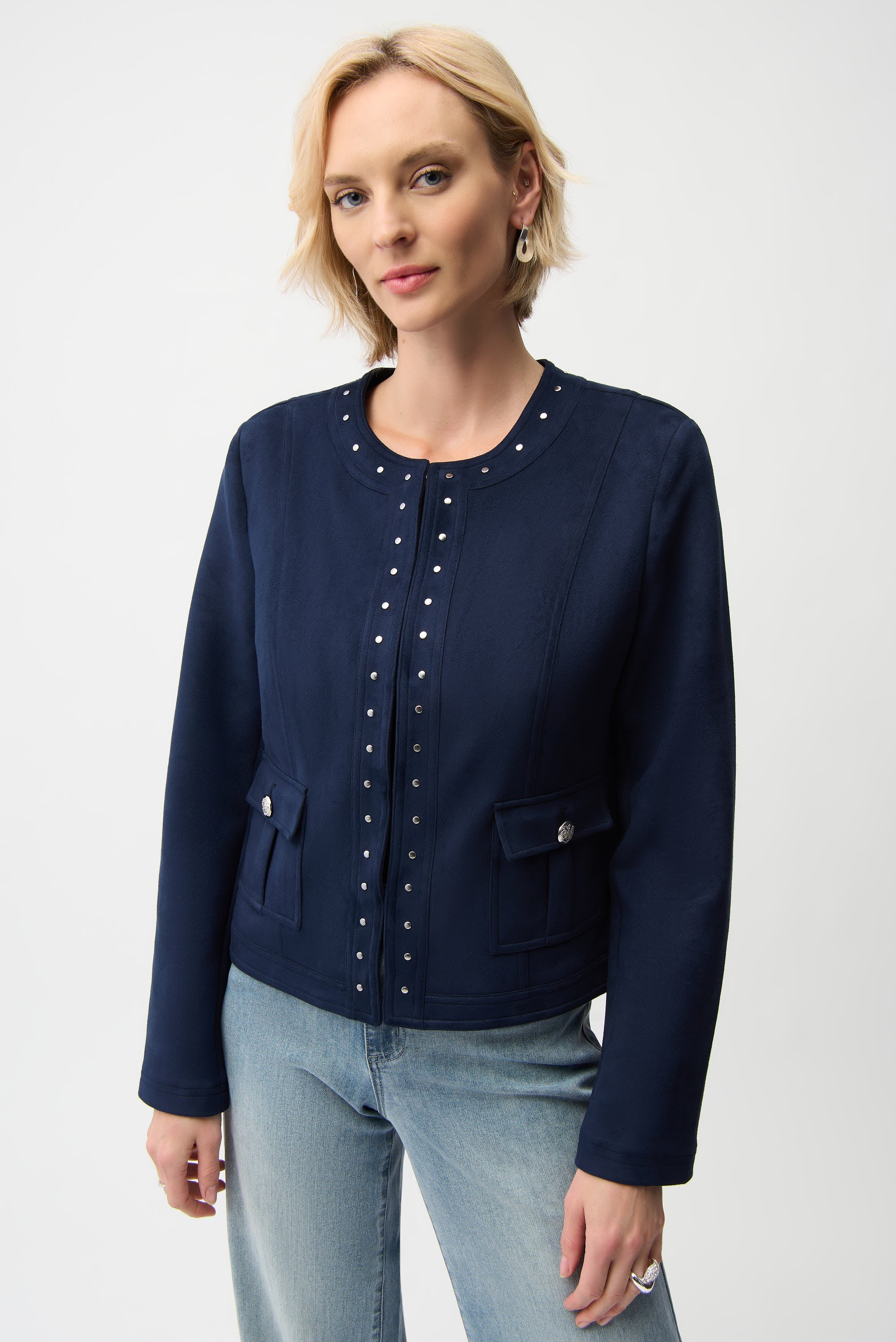 Joseph Ribkoff Faux Suede Jacket with Hook & Eye Closure Style 261909 - Image 7