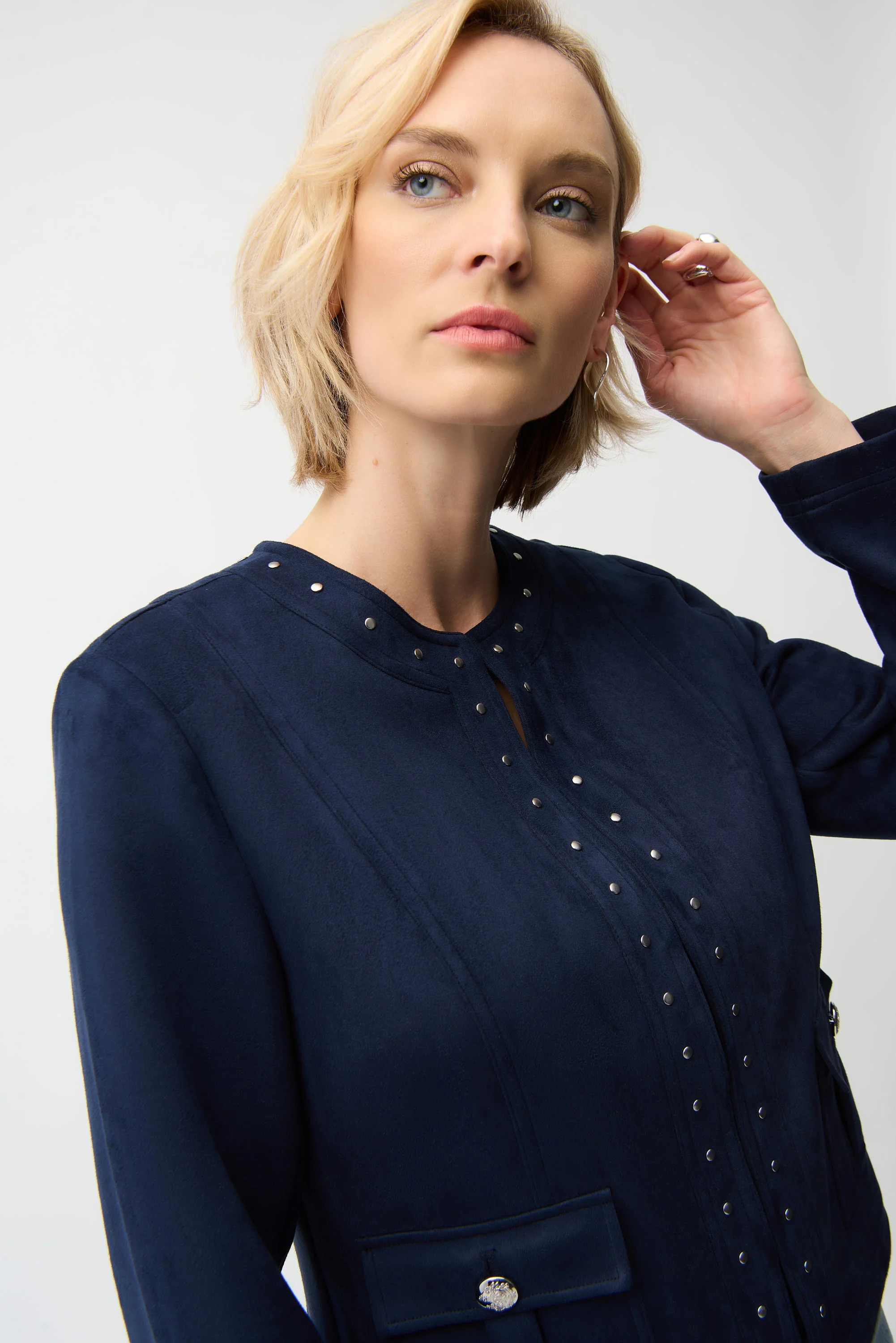 Joseph Ribkoff Faux Suede Jacket with Hook & Eye Closure Style 261909 - Image 9