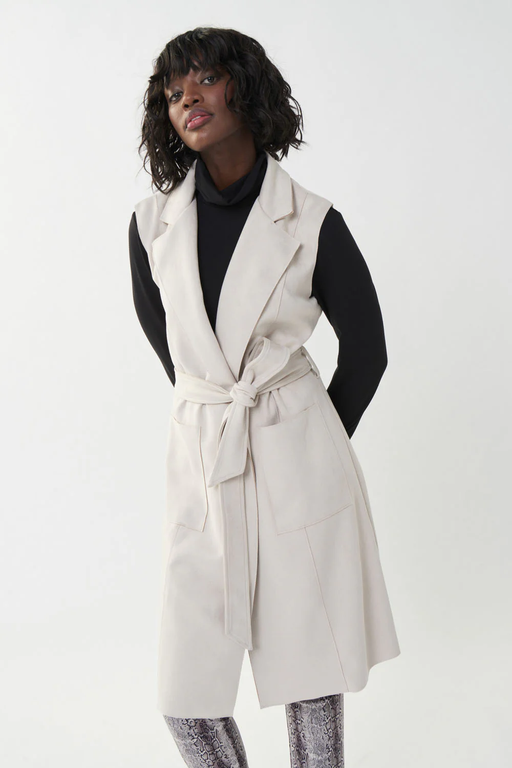 Joseph Ribkoff Faux Suede Stone Color Vest Style 223916 - Image 2