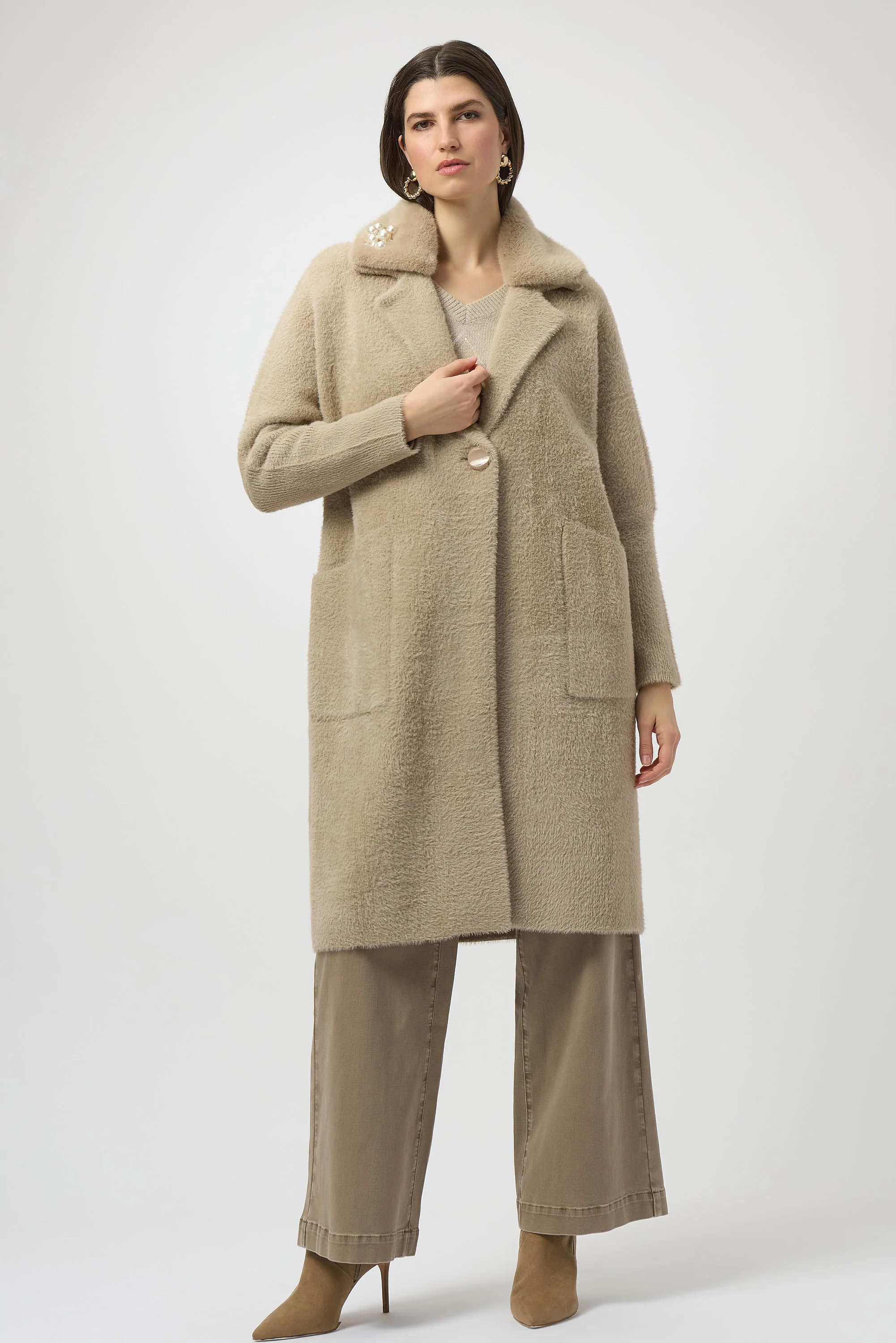 Joseph Ribkoff Feather Yarn and Faux Fur Sweater Coat Style 254954 - Image 2