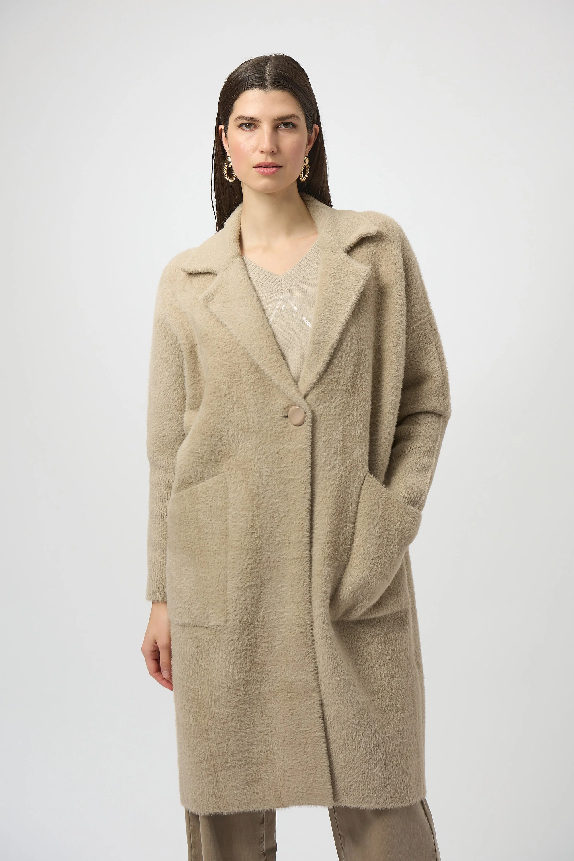 Joseph Ribkoff Feather Yarn and Faux Fur Sweater Coat Style 254954 - Image 4