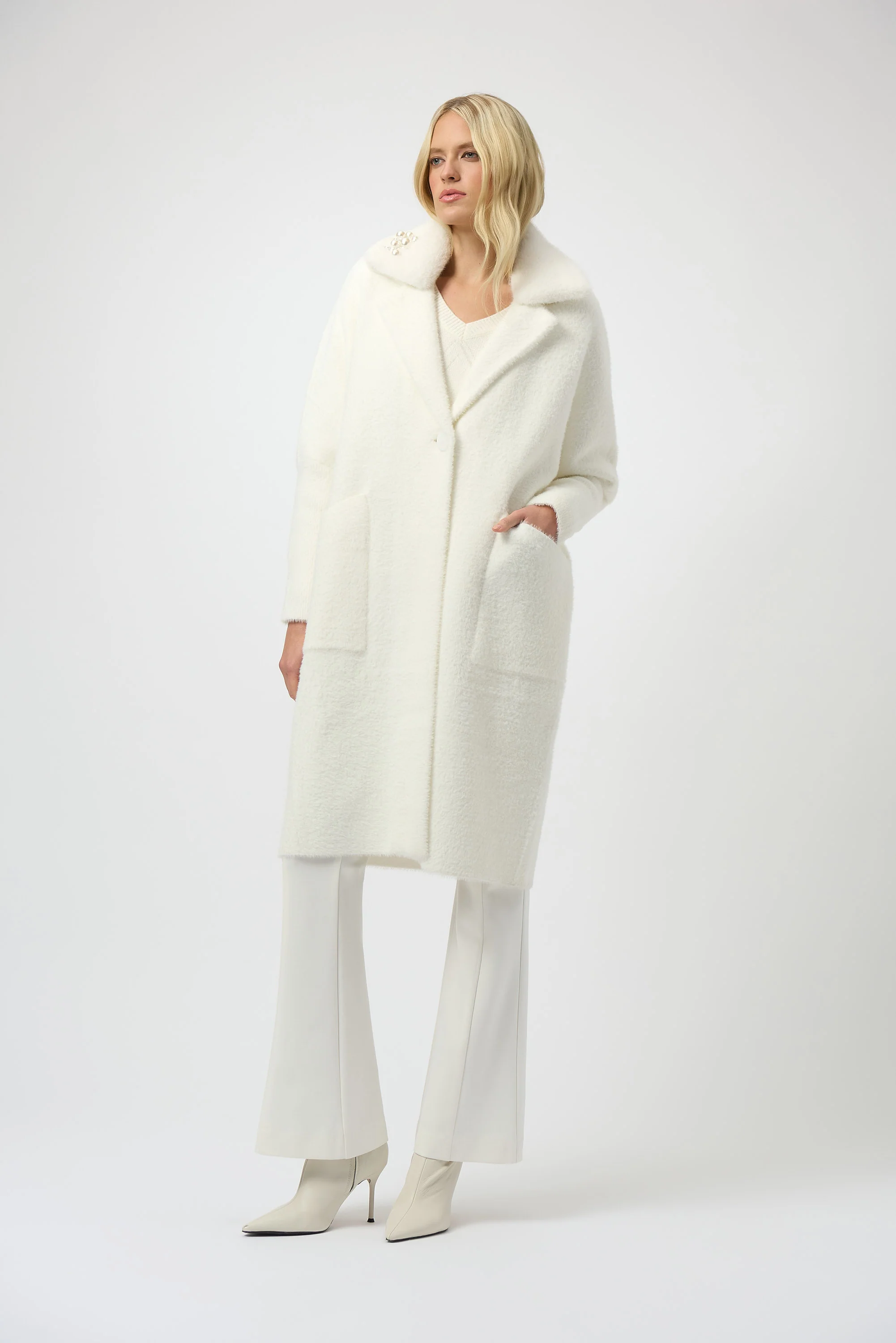 Joseph Ribkoff Feather Yarn and Faux Fur Sweater Coat Style 254954 - Image 7