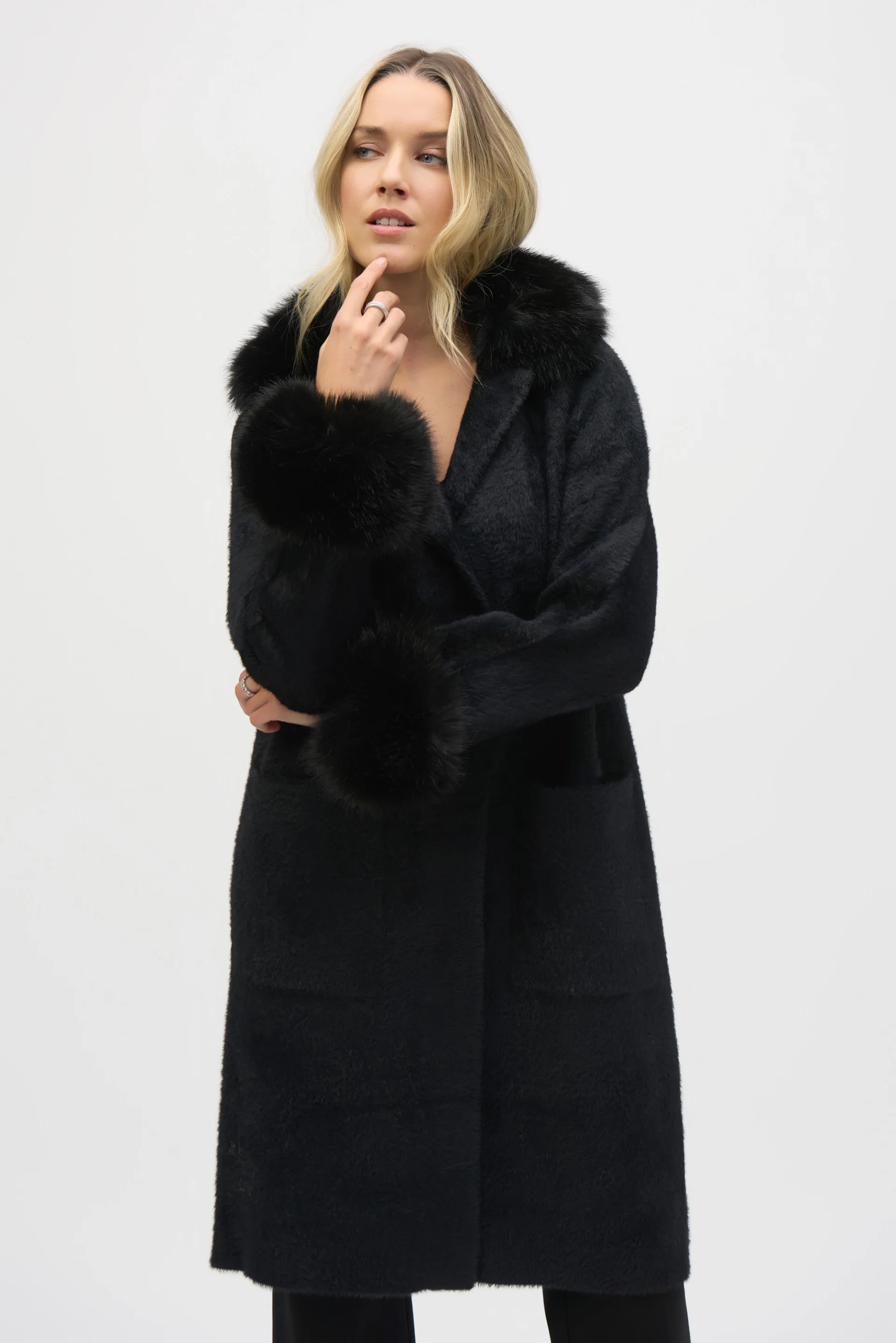 Joseph Ribkoff Feather Yarn Faux Fur Coat Style 243923 - Image 10