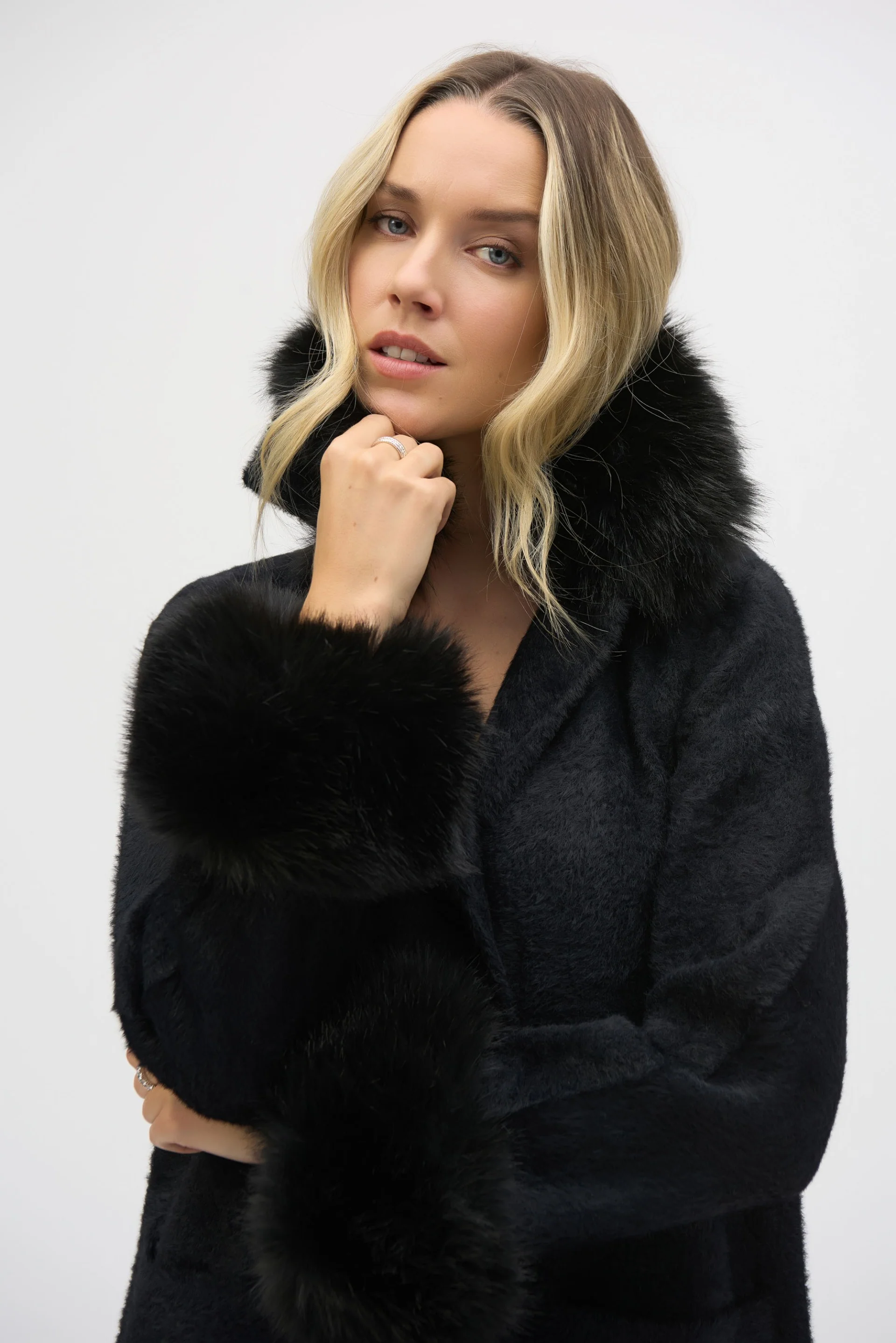 Joseph Ribkoff Feather Yarn Faux Fur Coat Style 243923 - Image 11