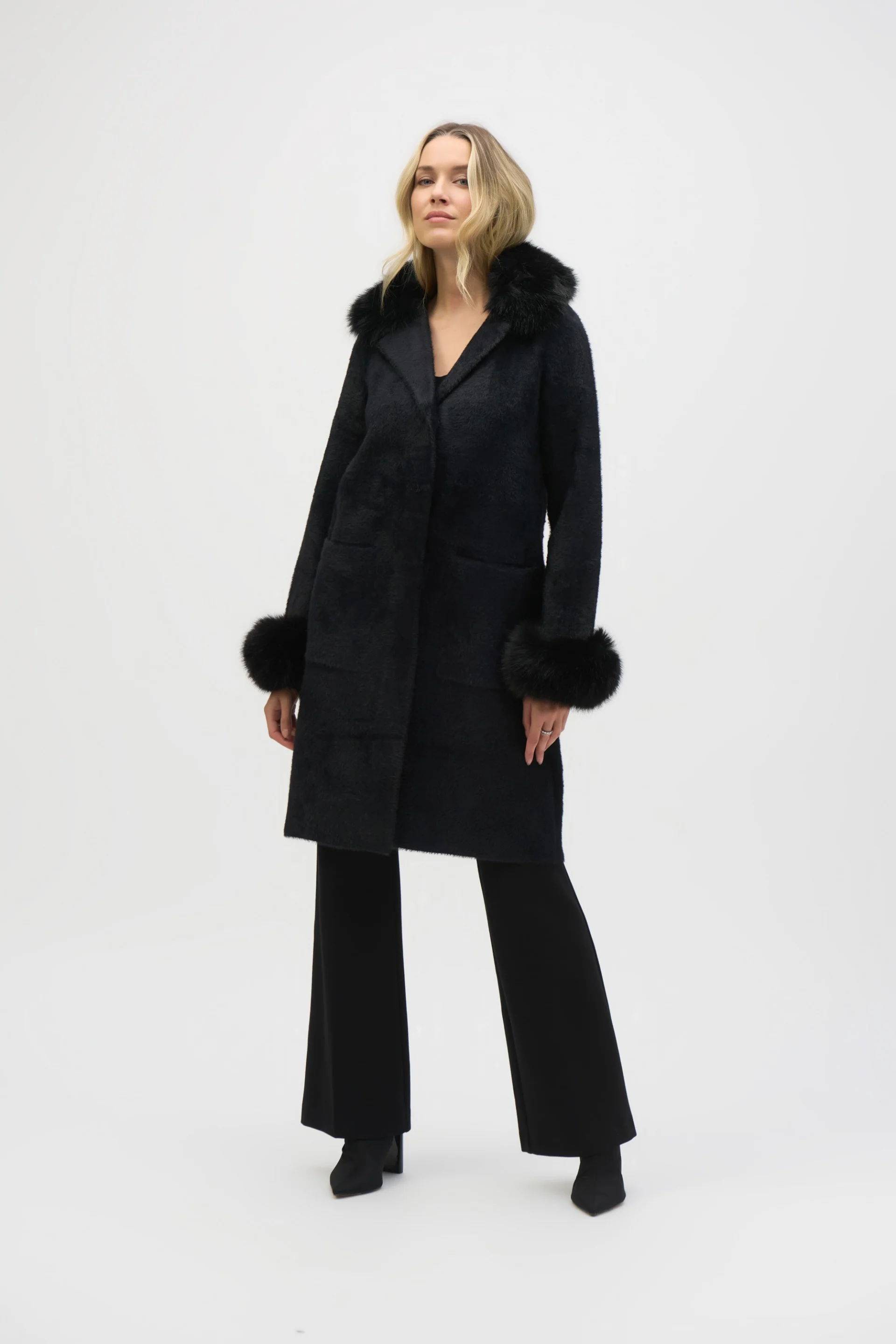 Joseph Ribkoff Feather Yarn Faux Fur Coat Style 243923 - Image 13