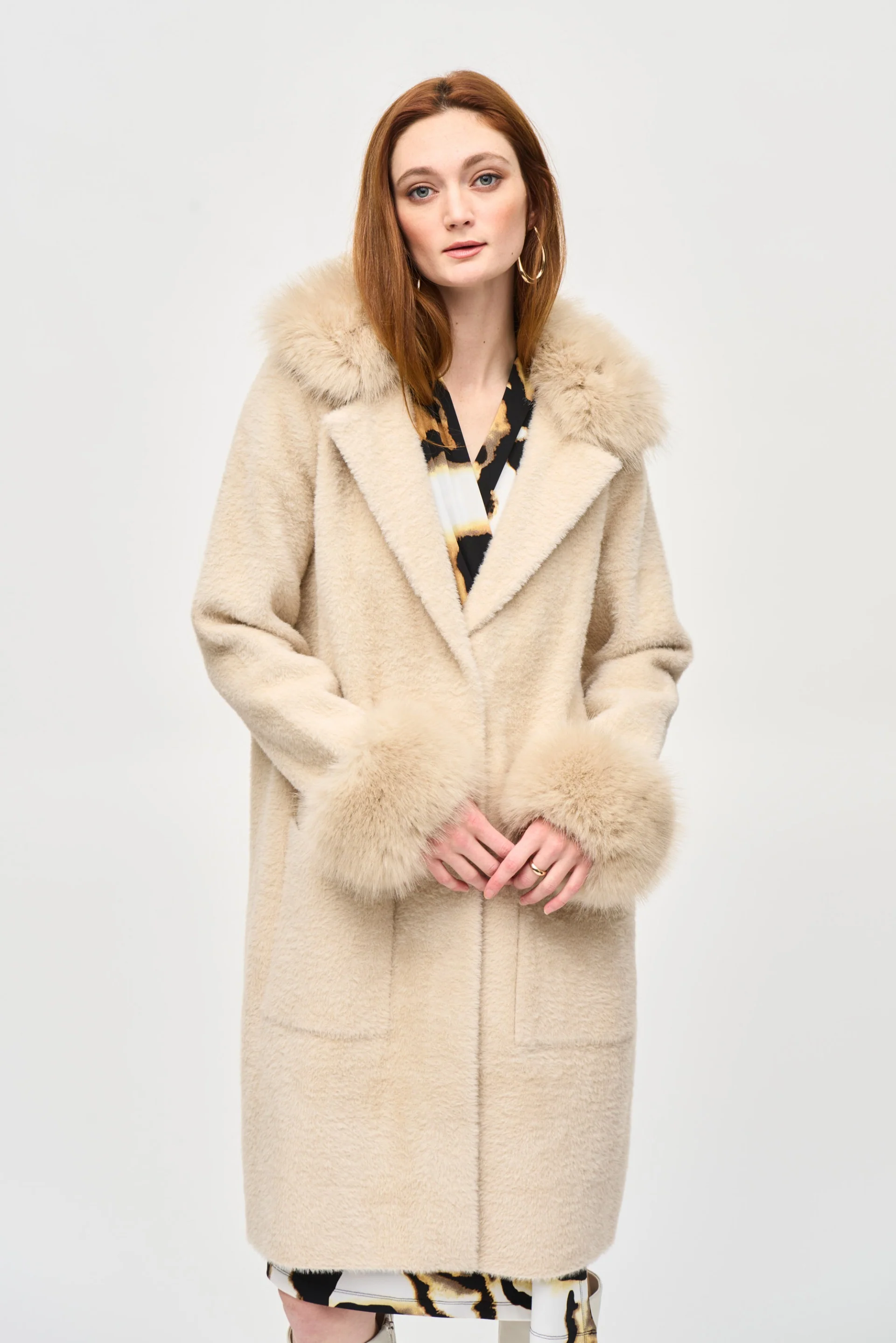 Joseph Ribkoff Feather Yarn Faux Fur Coat Style 243923 - Image 14