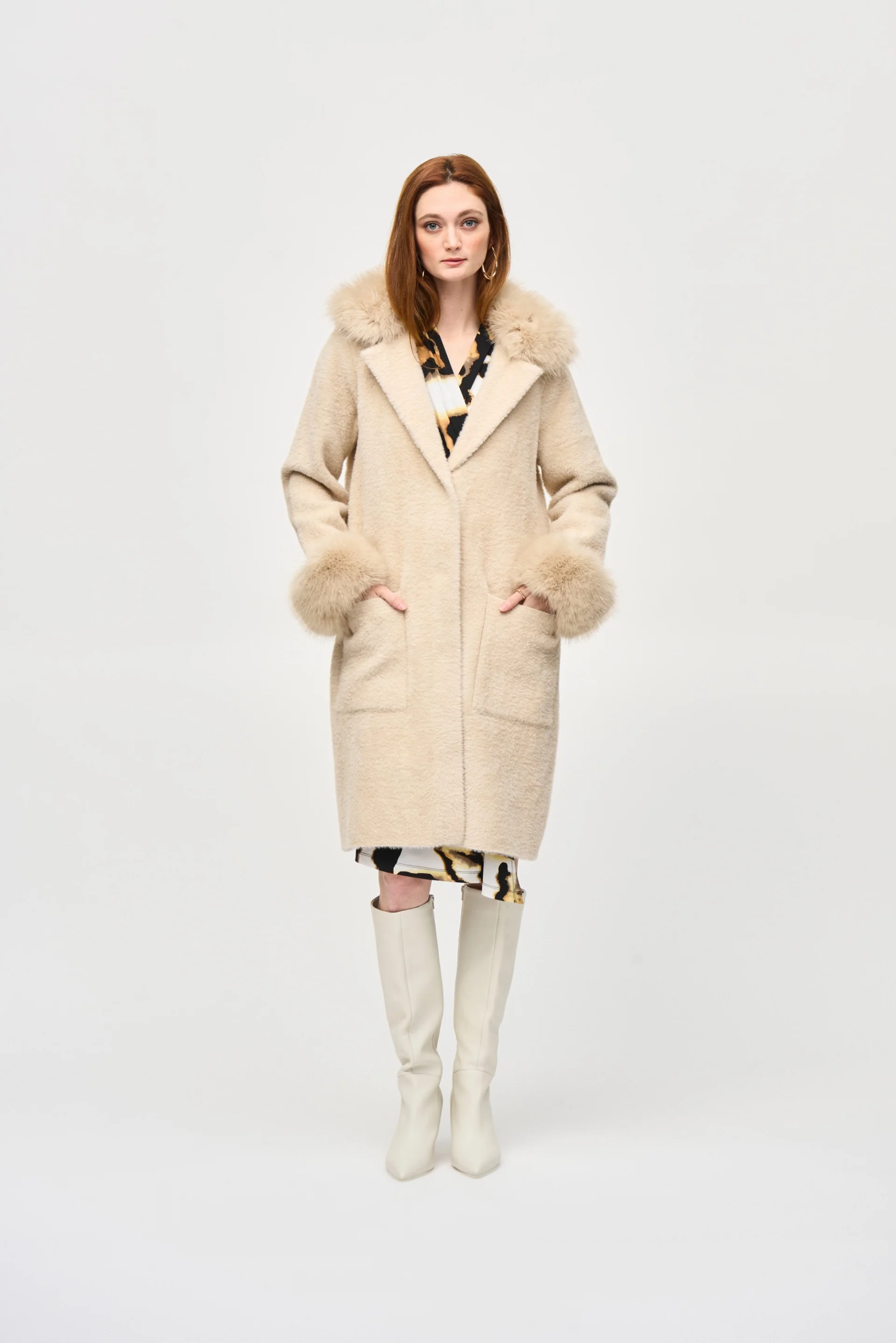 Joseph Ribkoff Feather Yarn Faux Fur Coat Style 243923 - Image 15