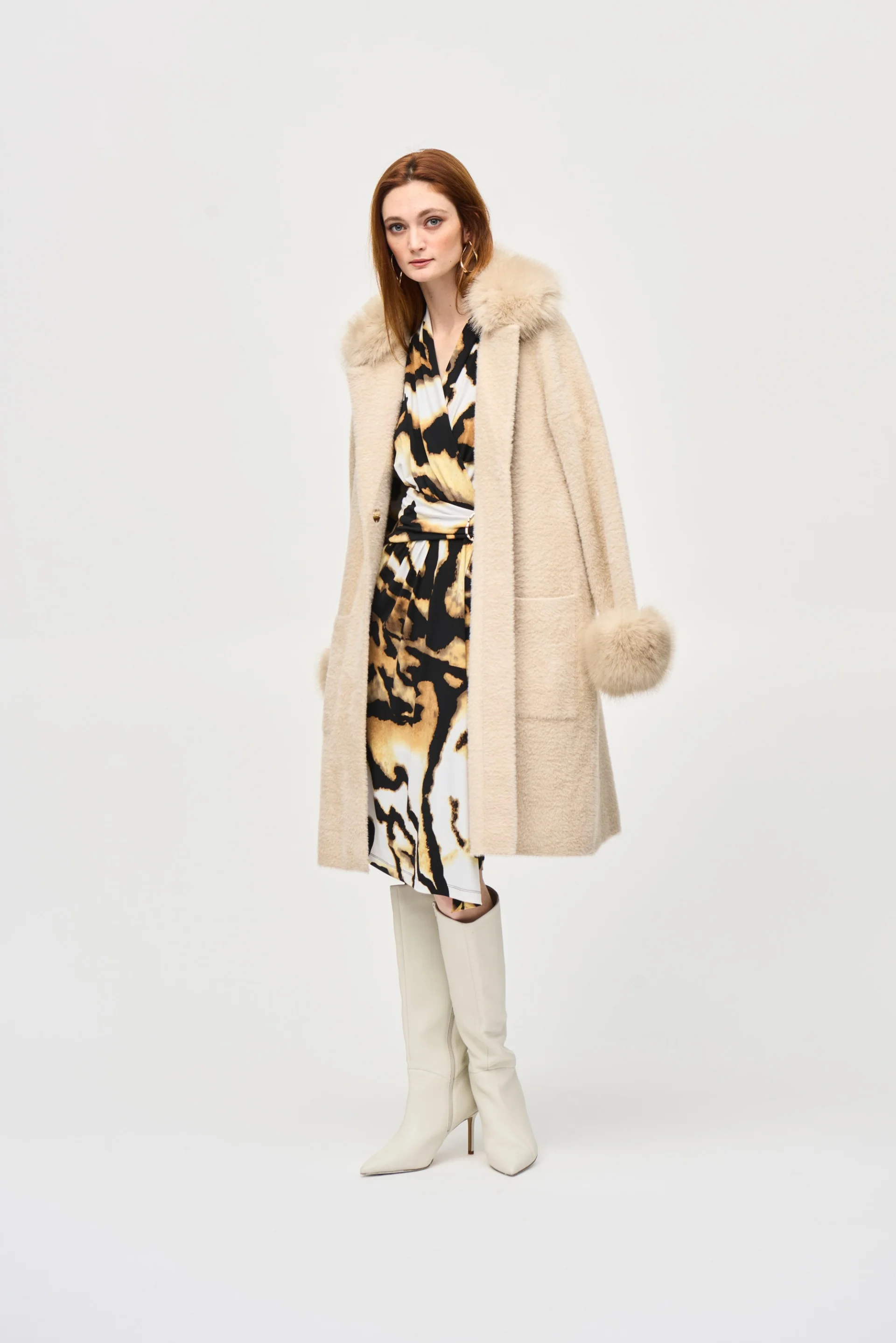 Joseph Ribkoff Feather Yarn Faux Fur Coat Style 243923 - Image 18