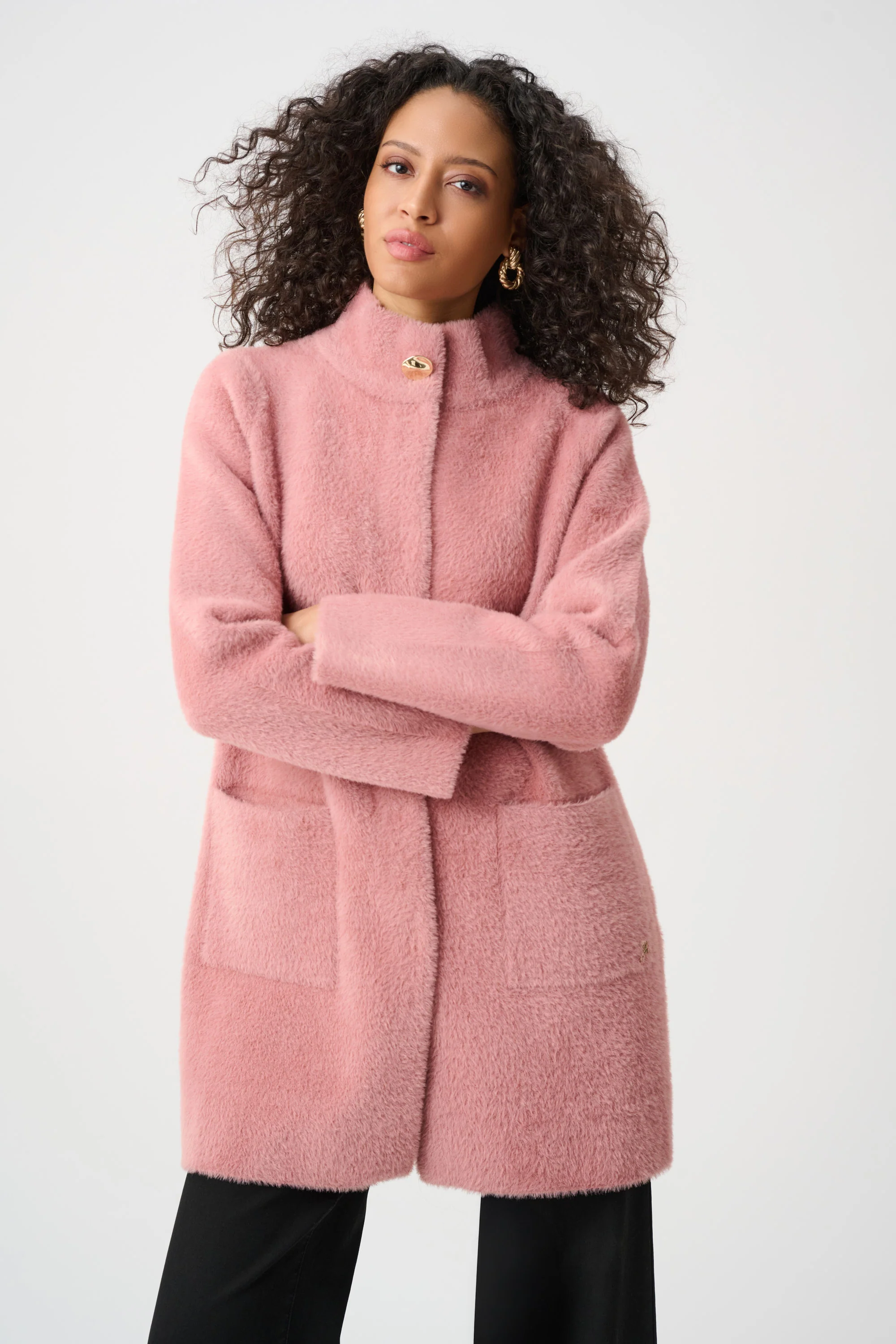 Joseph Ribkoff Feather Yarn Mock-Neck Coat Style 263955 - Image 4