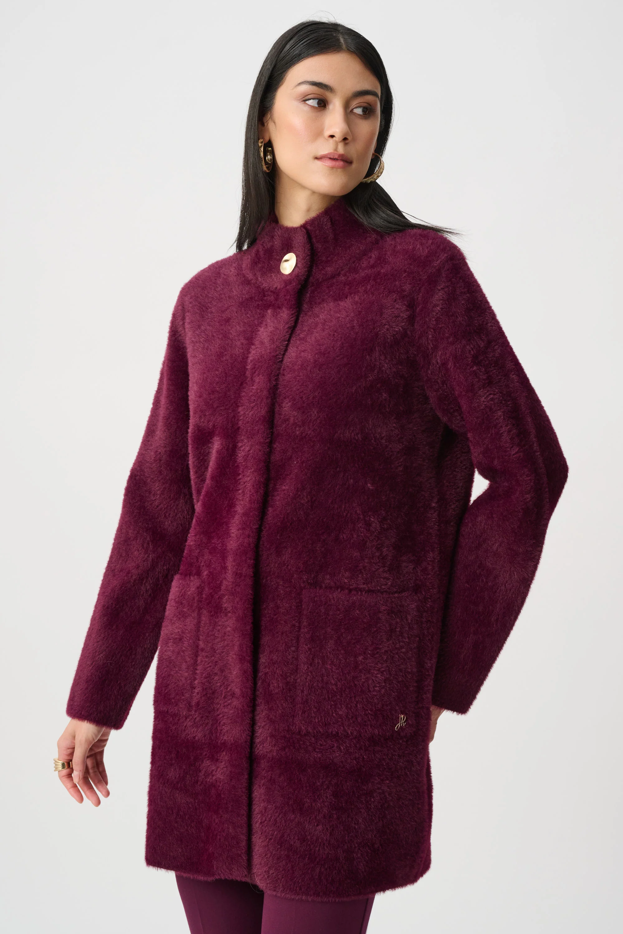 Joseph Ribkoff Feather Yarn Mock-Neck Coat Style 263955 - Image 7