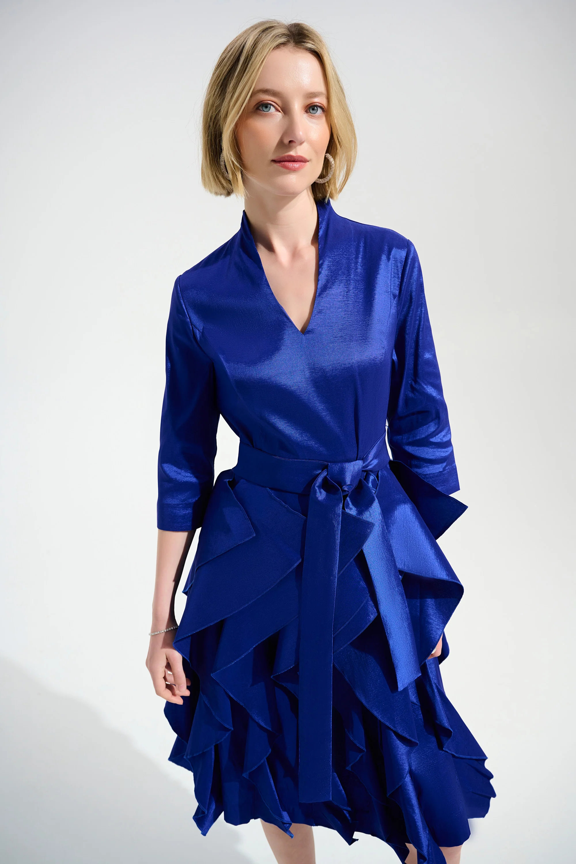 Joseph Ribkoff Fit & Flare Dress With Cascading Ruffle Skirt Style 261741