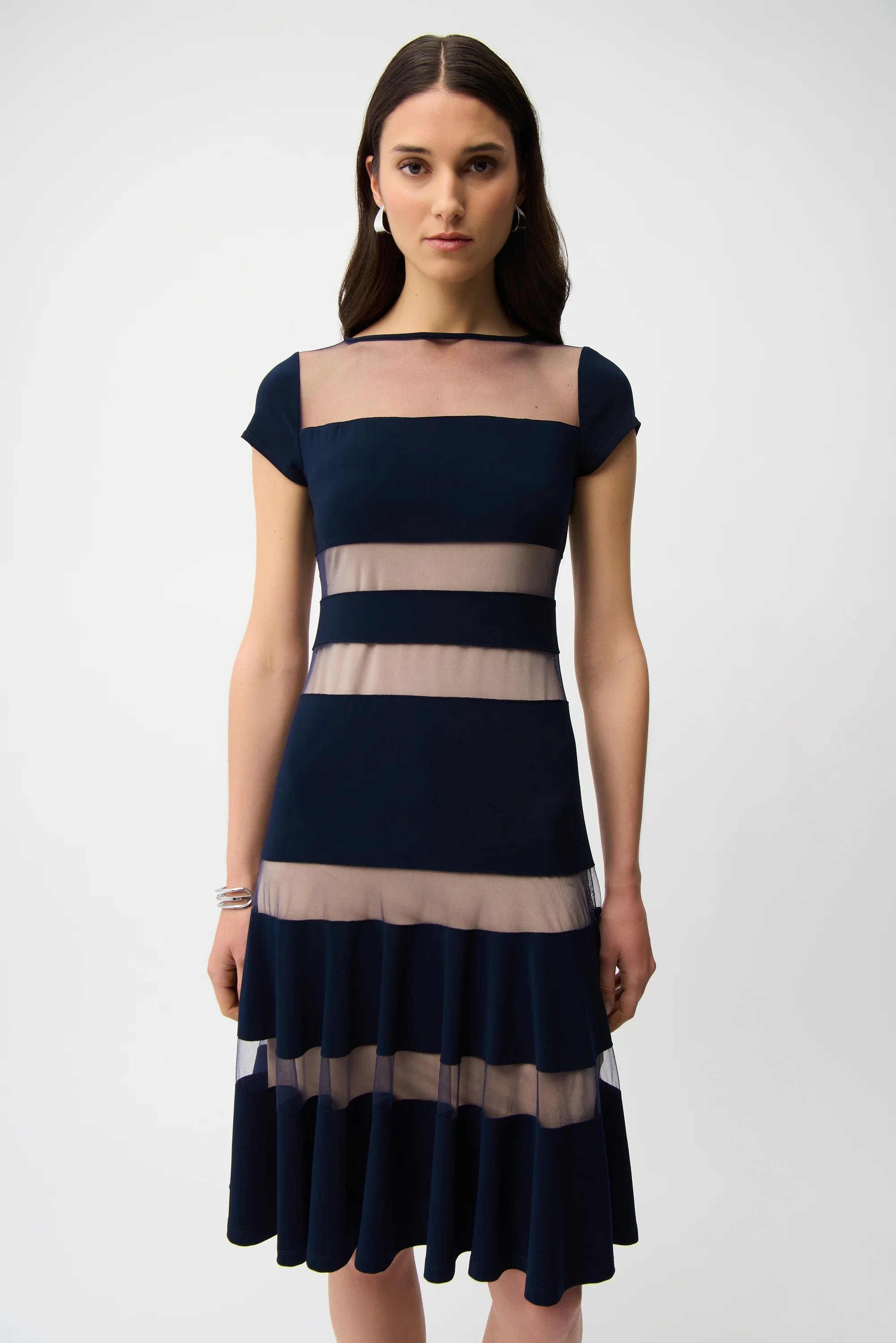 Joseph Ribkoff Fit and Flare Dress With Mesh Inserts Style 261050