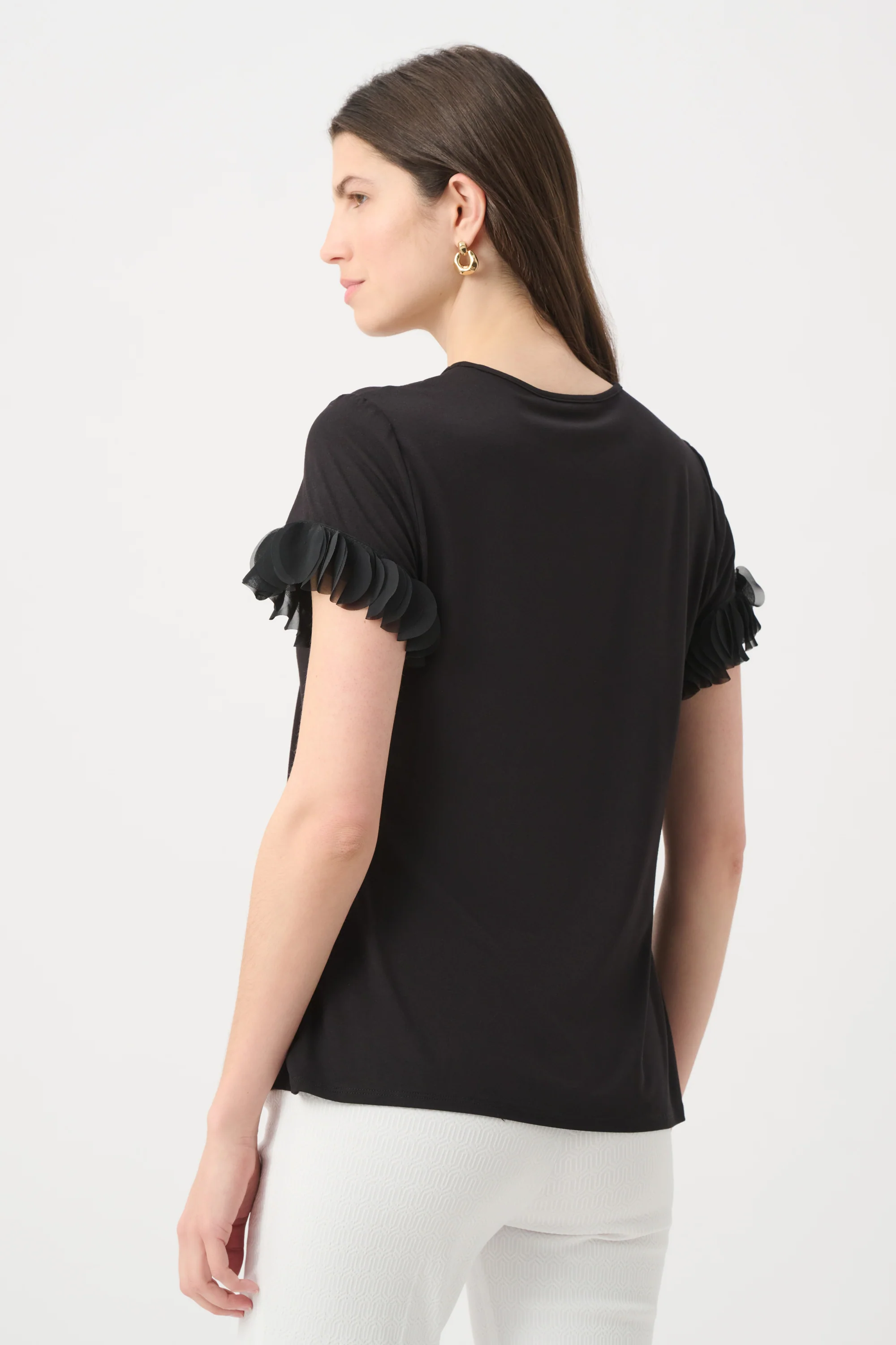 Joseph Ribkoff Fitted Top With Laser Cut Chiffon Sleeve Style 261201 - Image 2