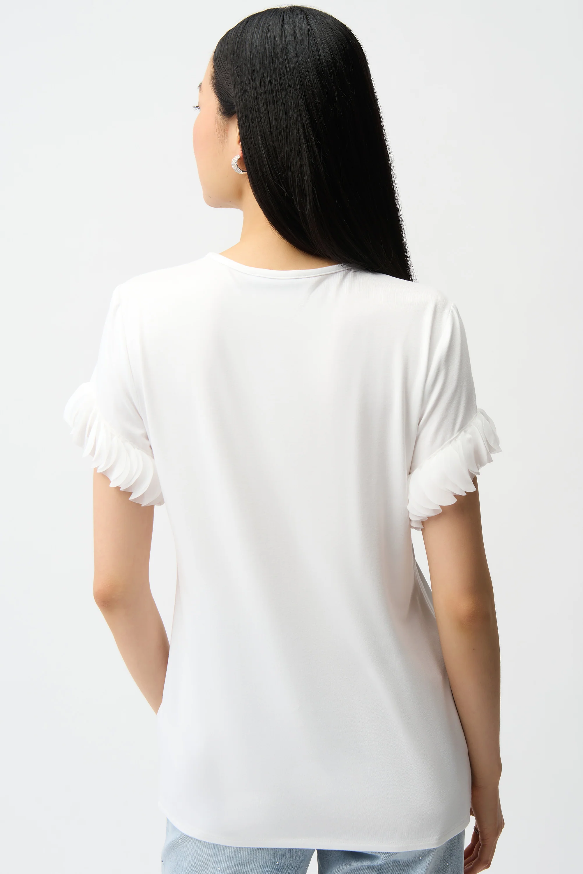Joseph Ribkoff Fitted Top With Laser Cut Chiffon Sleeve Style 261201 - Image 5