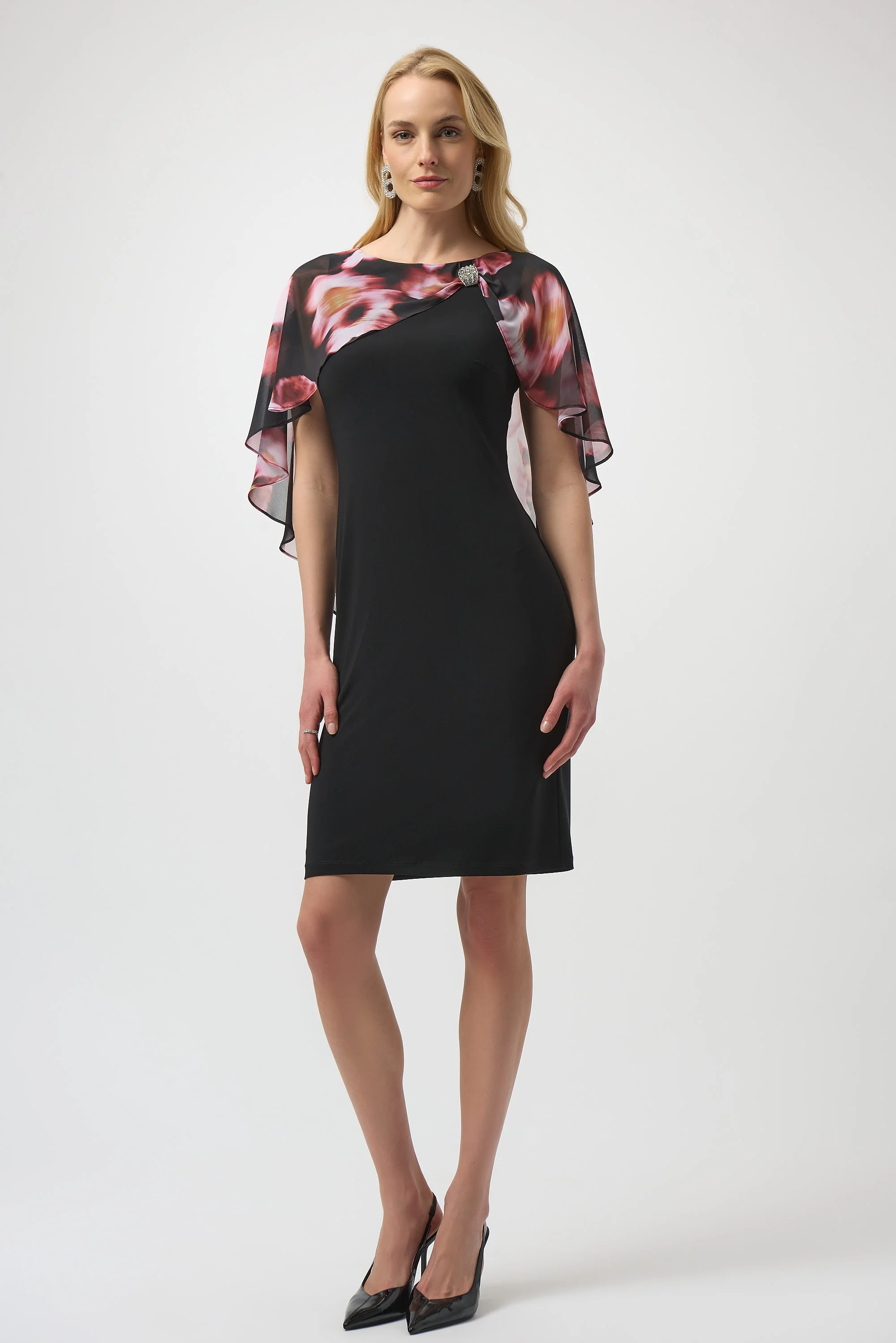 Joseph Ribkoff Floral Chiffon & Silky Knit Layered Dress Style 254164