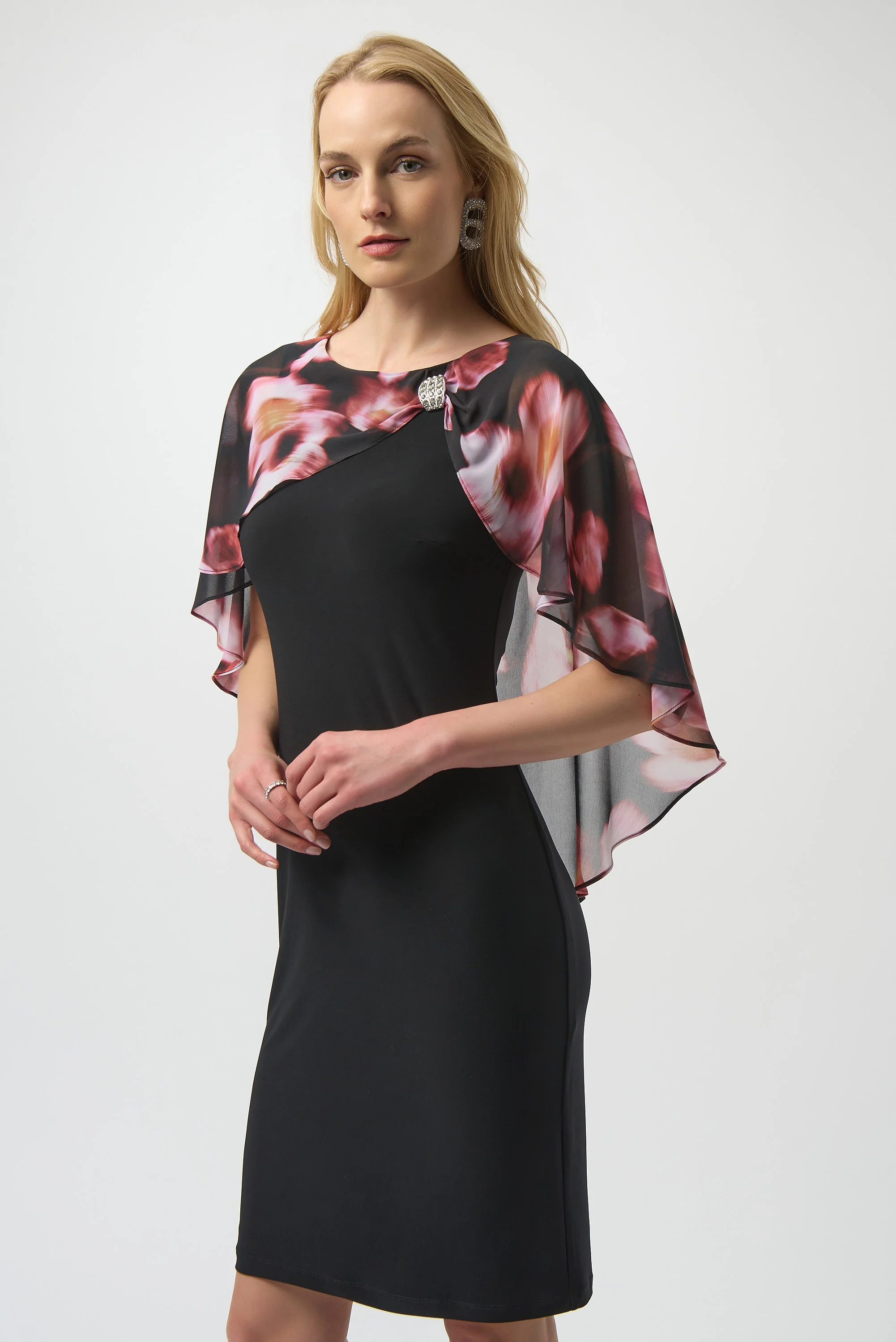 Joseph Ribkoff Floral Chiffon & Silky Knit Layered Dress Style 254164 - Image 2