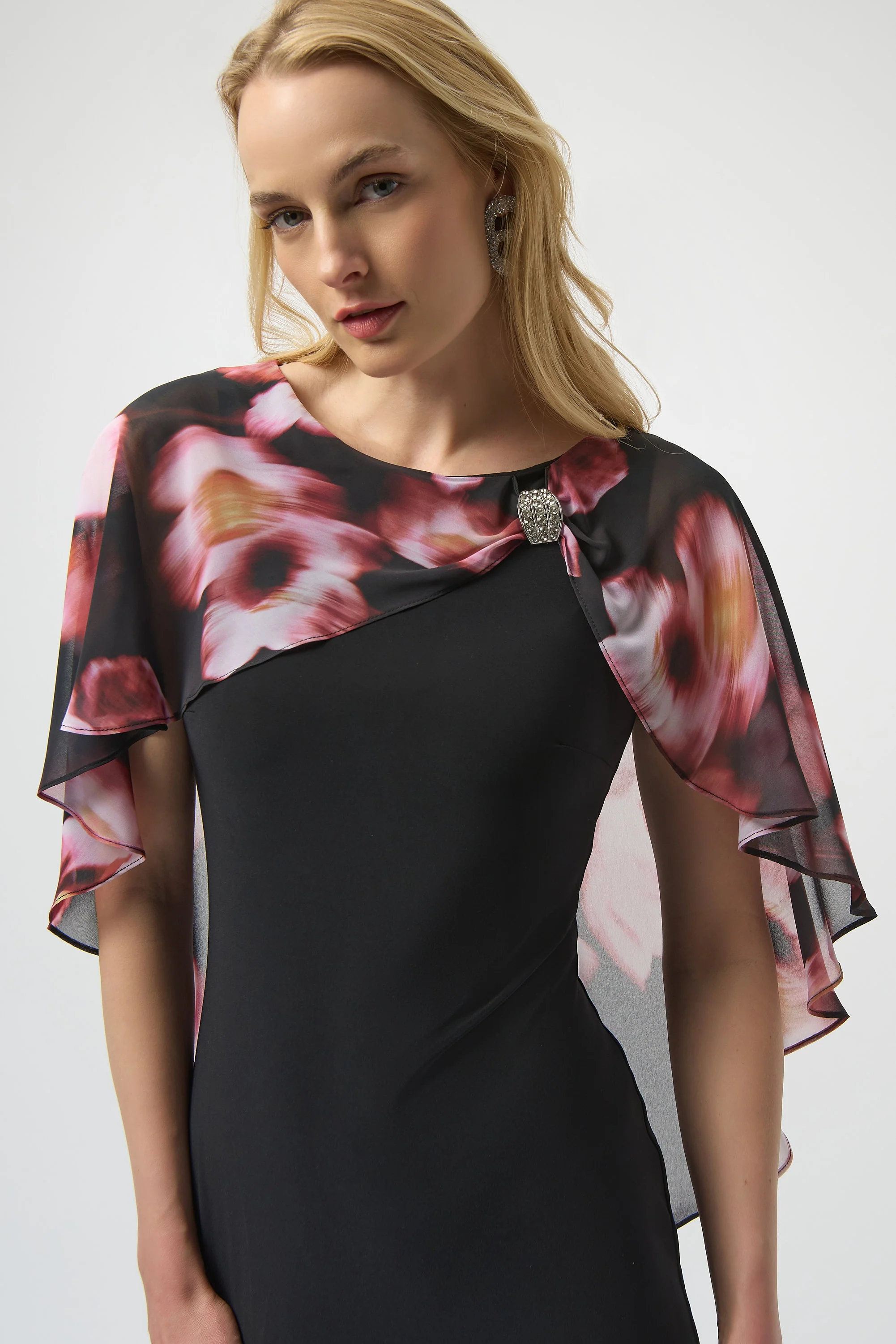 Joseph Ribkoff Floral Chiffon & Silky Knit Layered Dress Style 254164 - Image 3