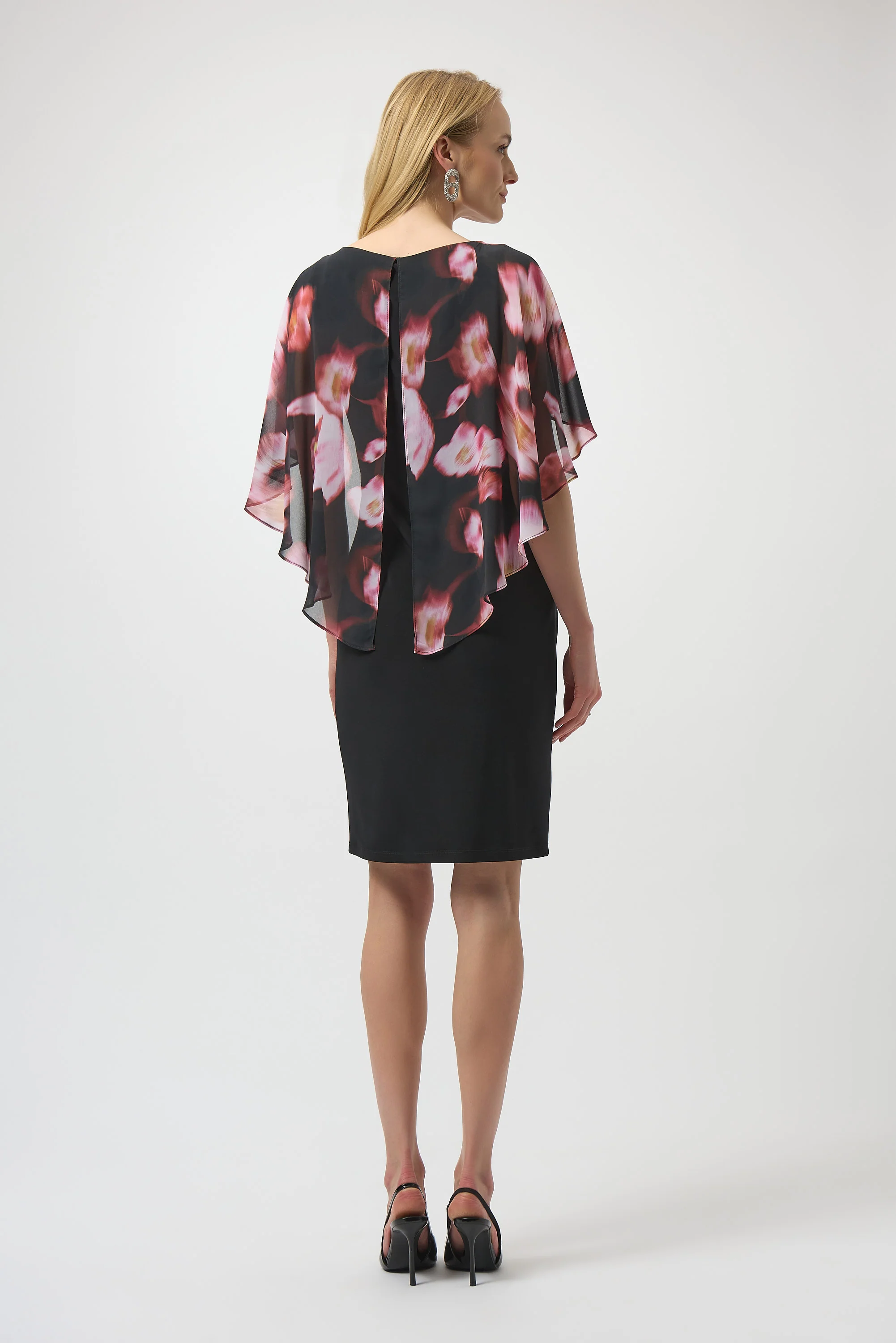 Joseph Ribkoff Floral Chiffon & Silky Knit Layered Dress Style 254164 - Image 4