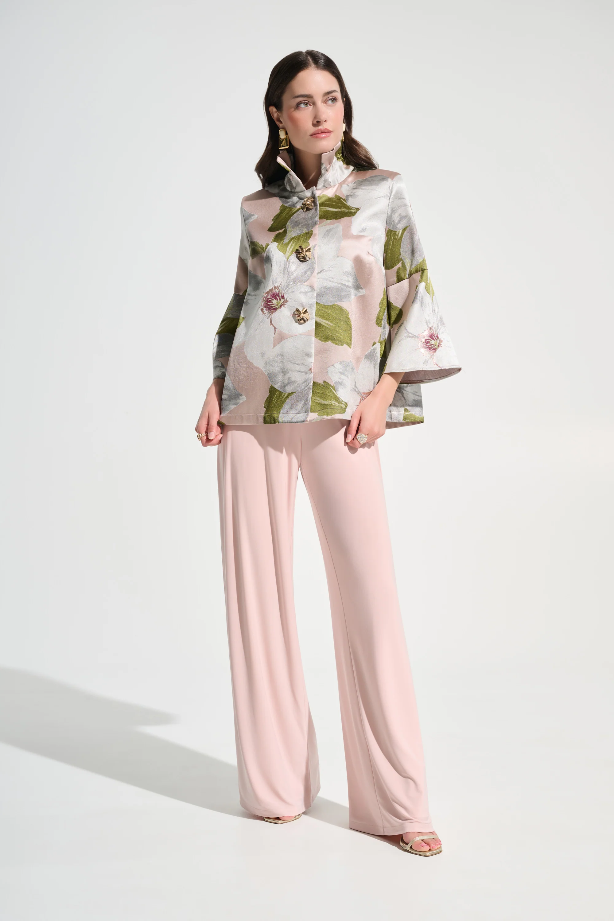 Joseph Ribkoff  Floral Jacquard Trapeze Jacket With Bell Sleeves Style 262702 - Image 2
