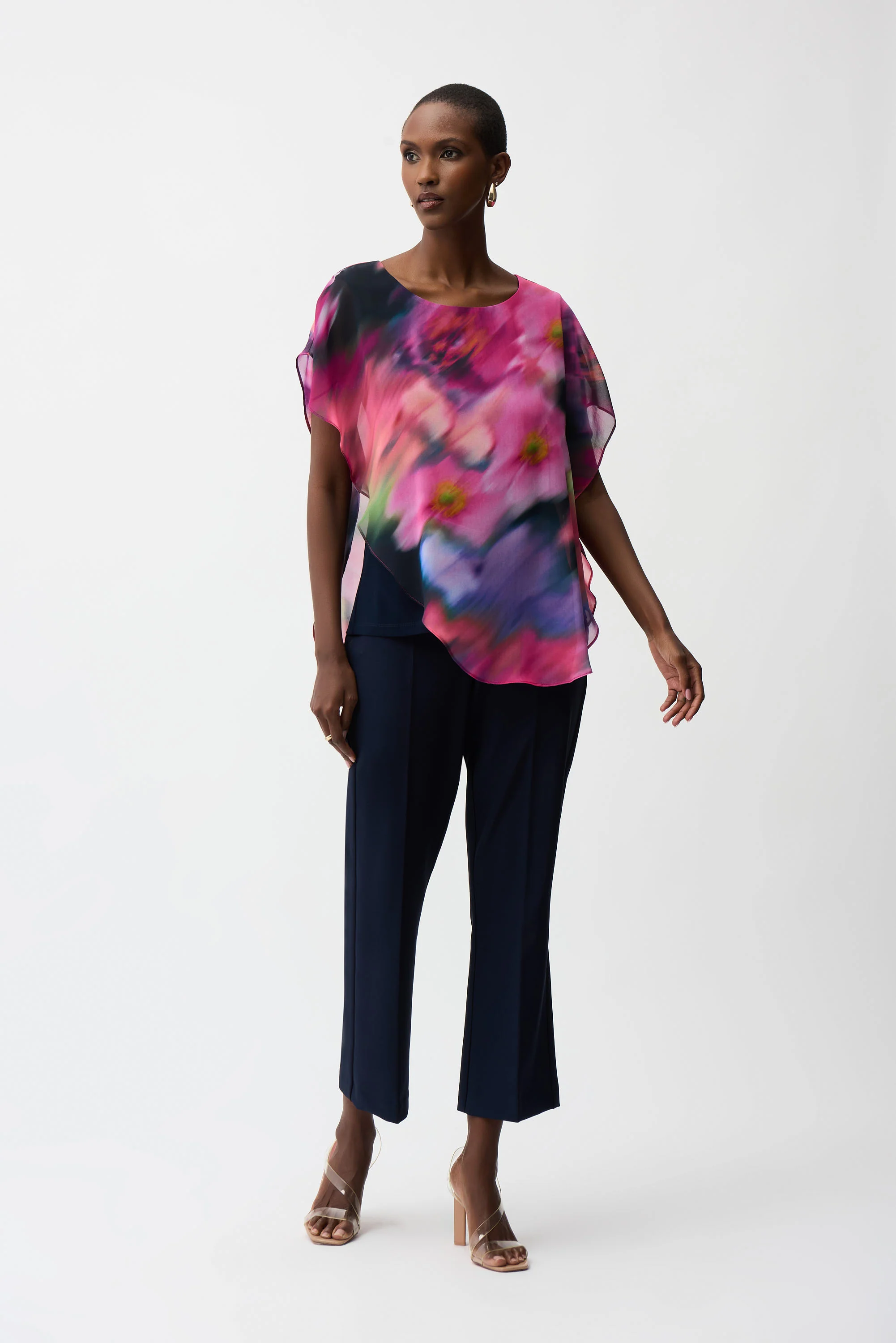 Joseph Ribkoff Floral Print Asymmetrical Layered Top Style 261281 - Image 2