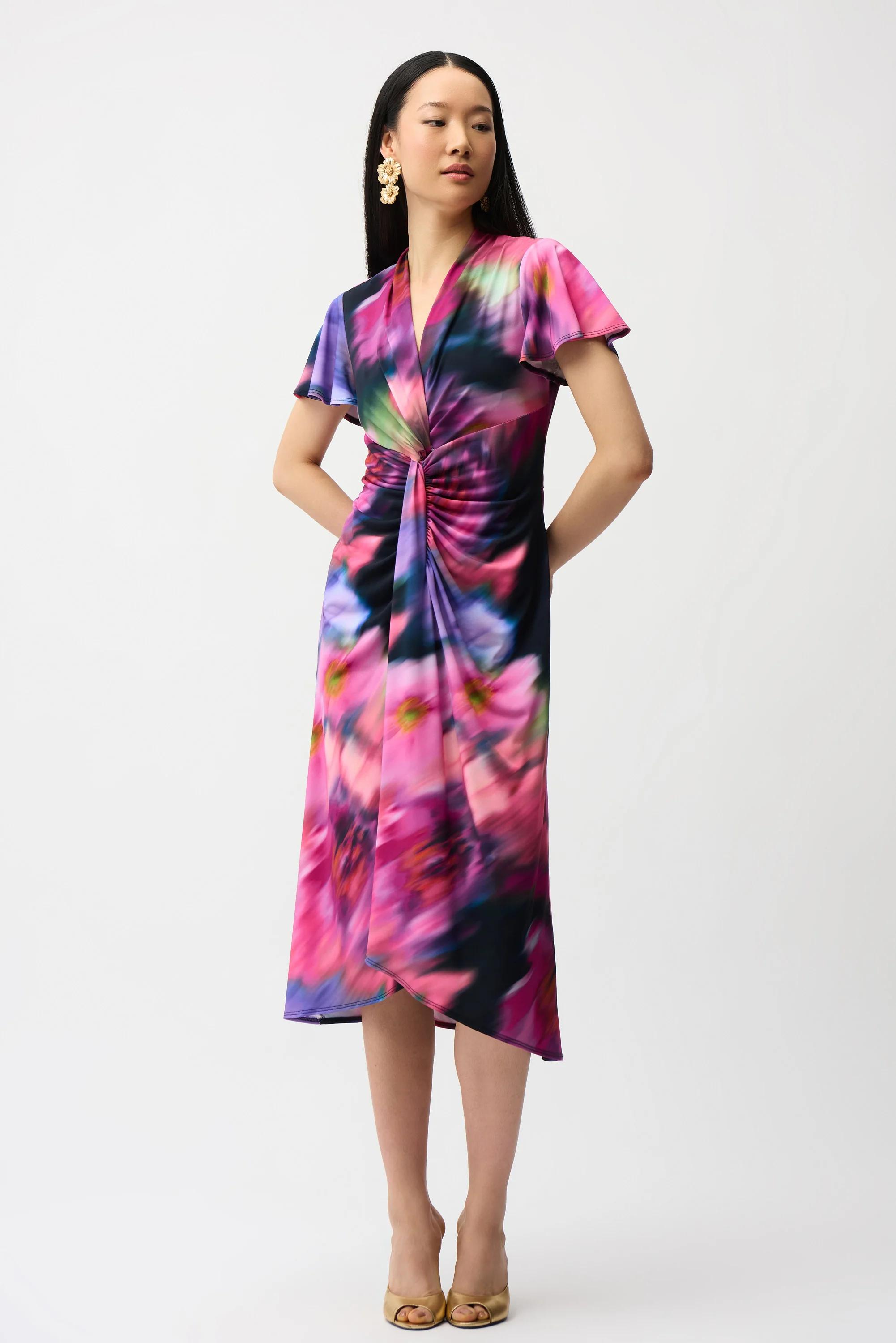 Joseph Ribkoff Floral Print High-Low Wrap Dress Style 261060