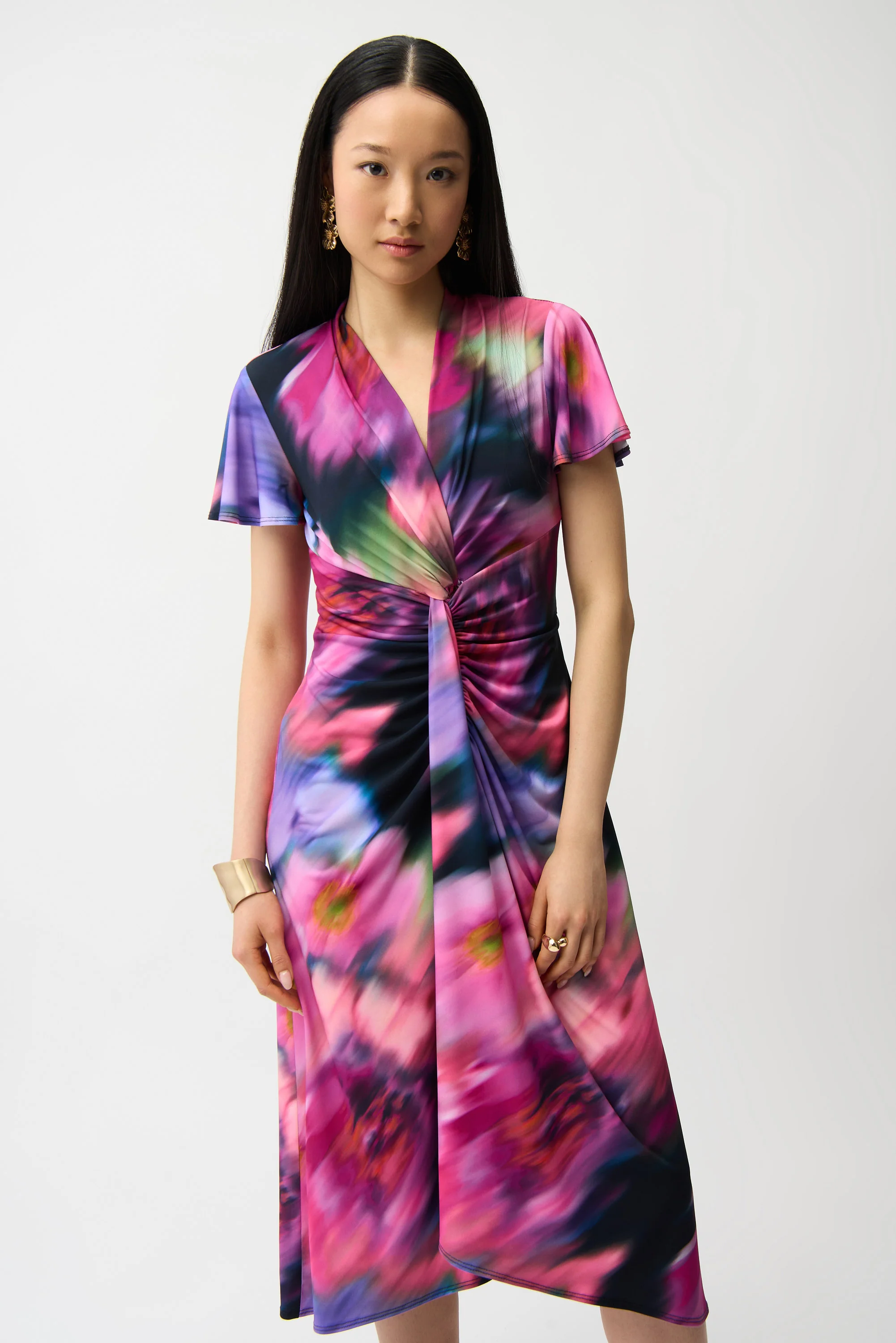 Joseph Ribkoff Floral Print High-Low Wrap Dress Style 261060 - Image 2