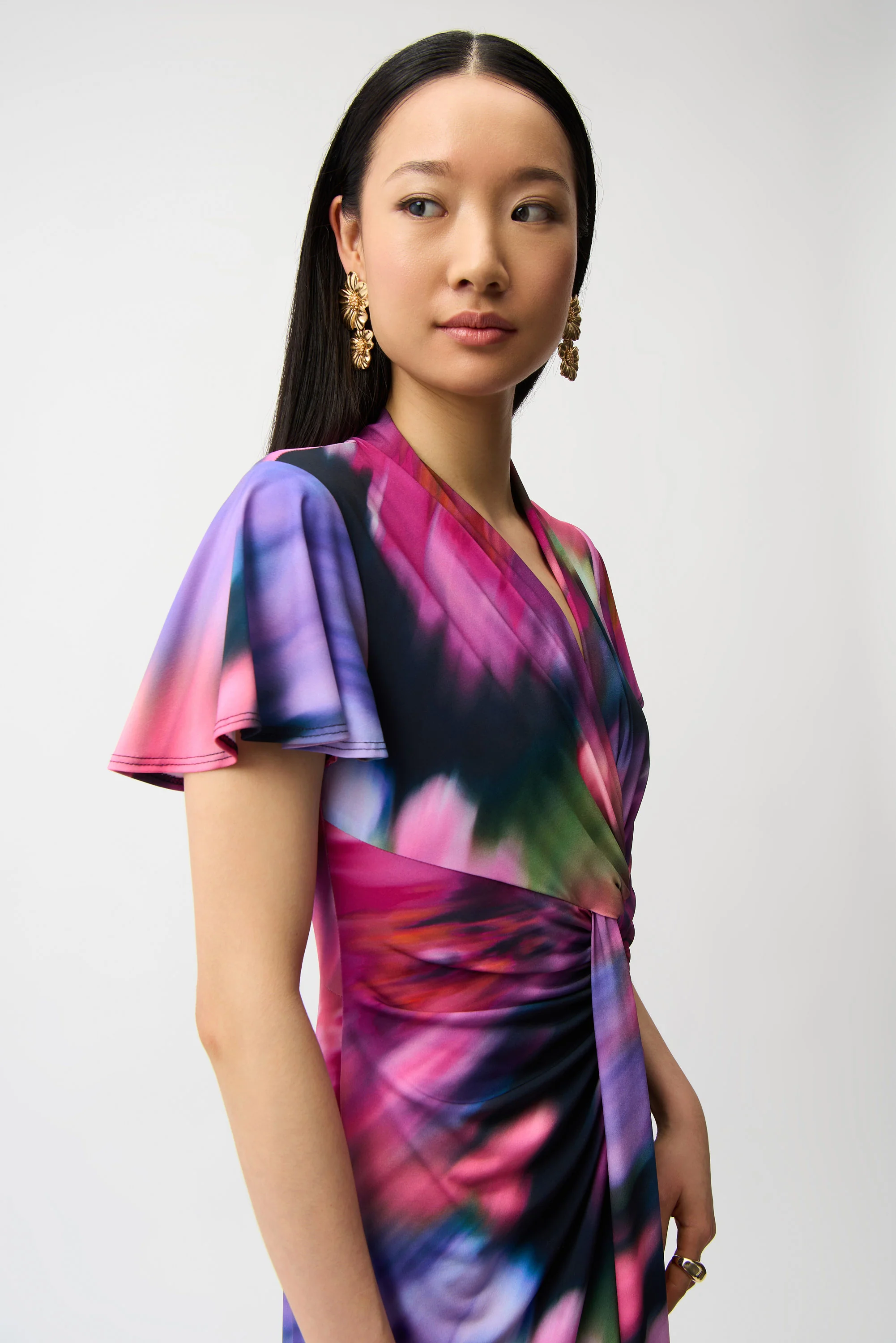 Joseph Ribkoff Floral Print High-Low Wrap Dress Style 261060 - Image 3