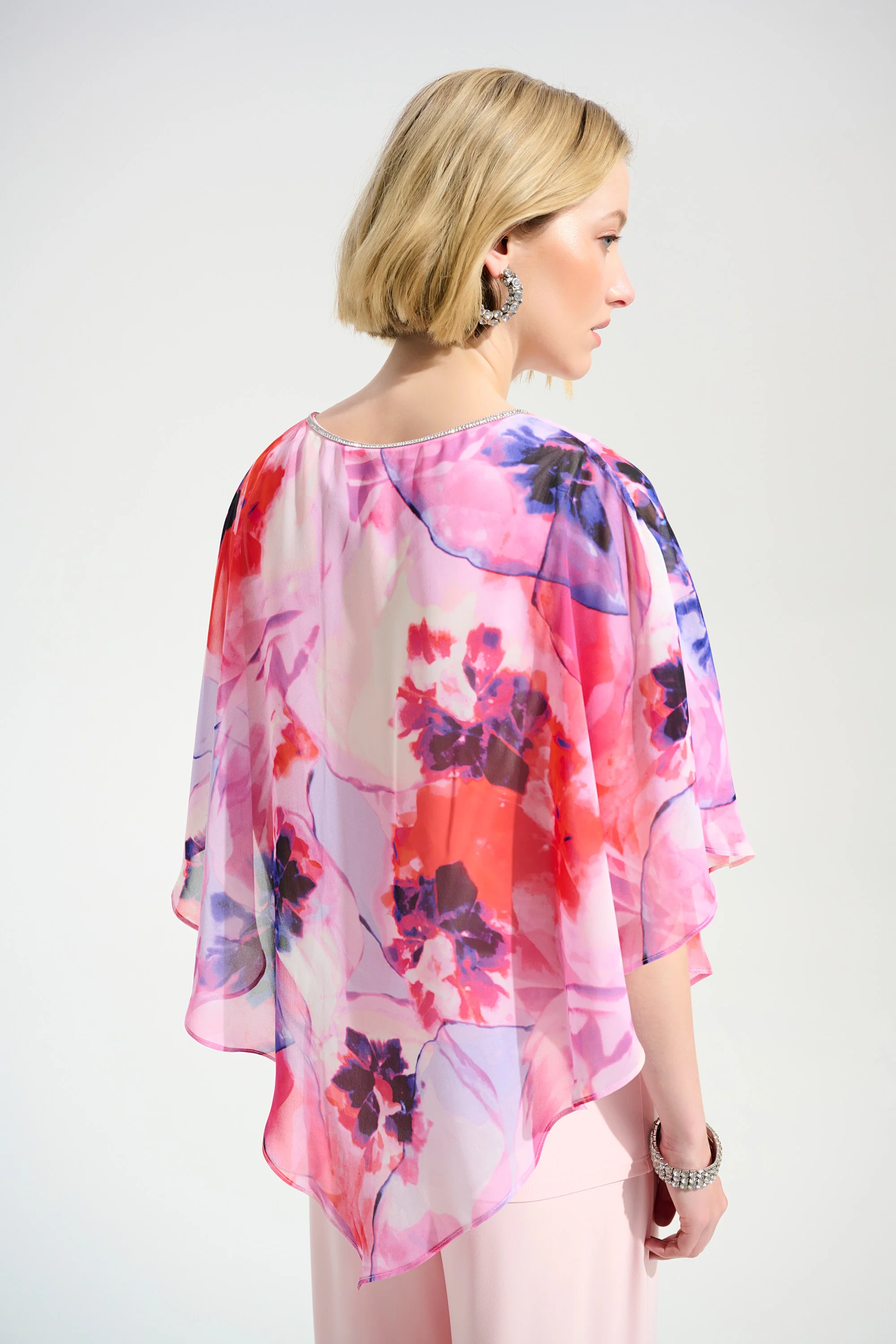 Joseph Ribkoff Floral Print Poncho Top With Chiffon Layer Style 261777 - Image 4