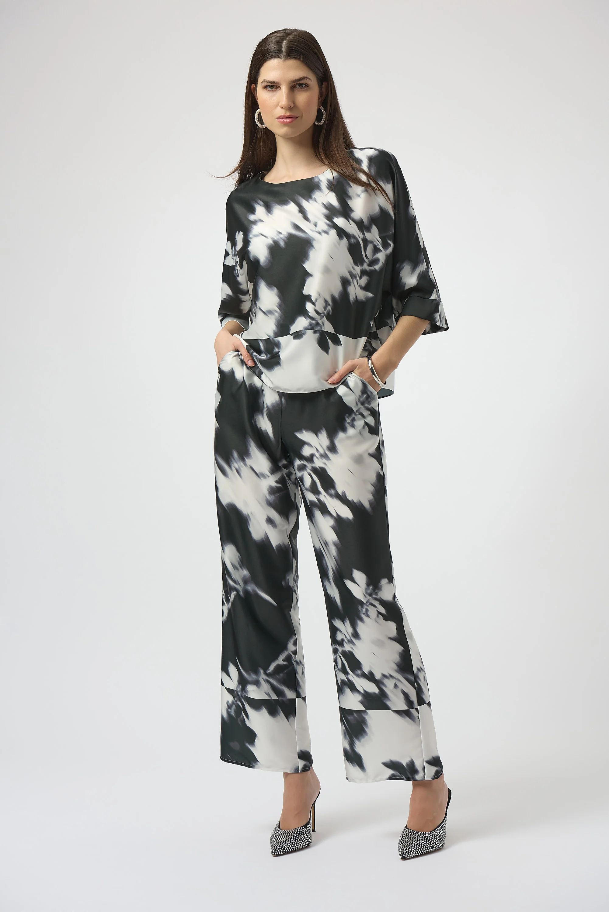 Joseph Ribkoff Floral Print Wide-Leg Pants Style 254081 - Image 3