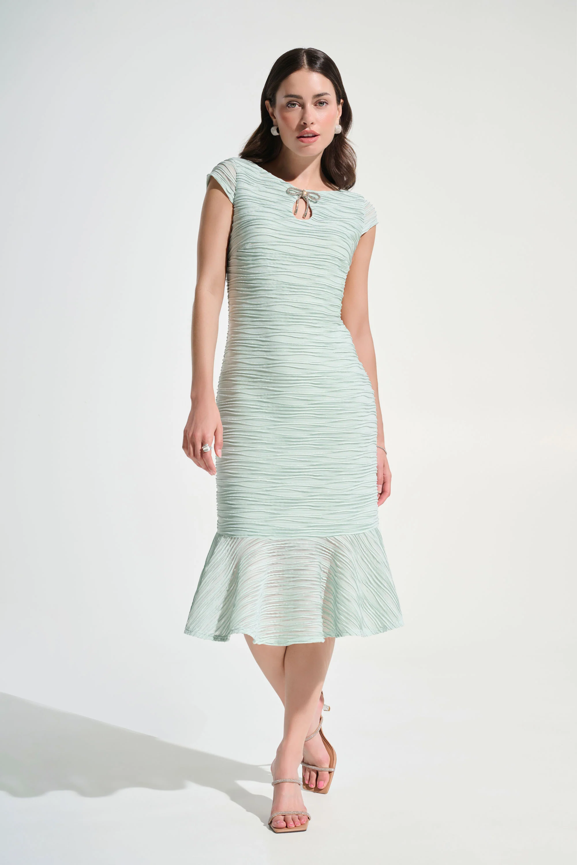 Joseph Ribkoff Flounce Dress With Rhinestone Bow Style 262703