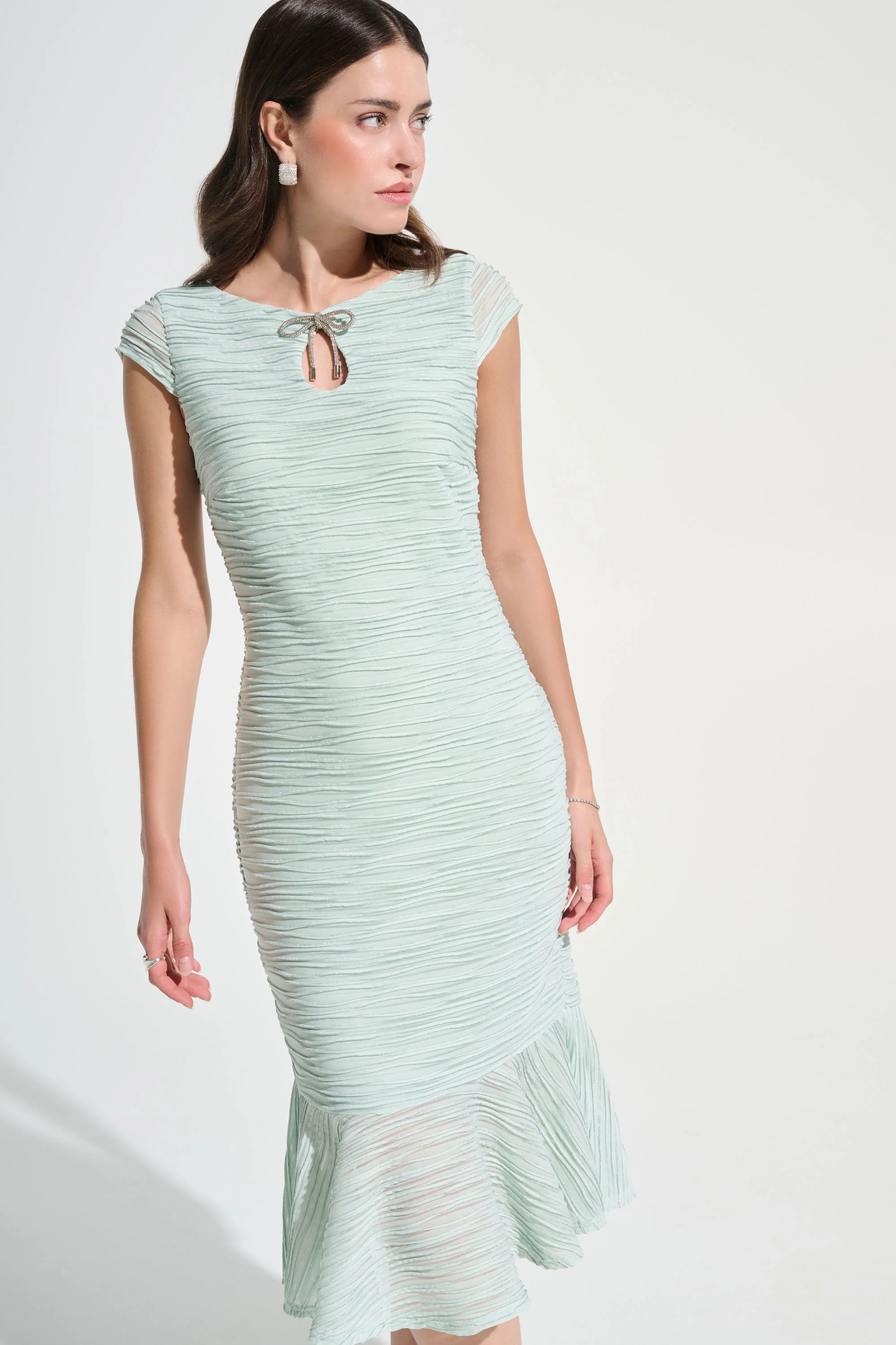 Joseph Ribkoff Flounce Dress With Rhinestone Bow Style 262703 - Image 2